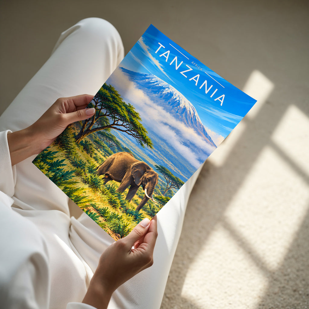 Tanzania Travel Poster - A4 print in hand