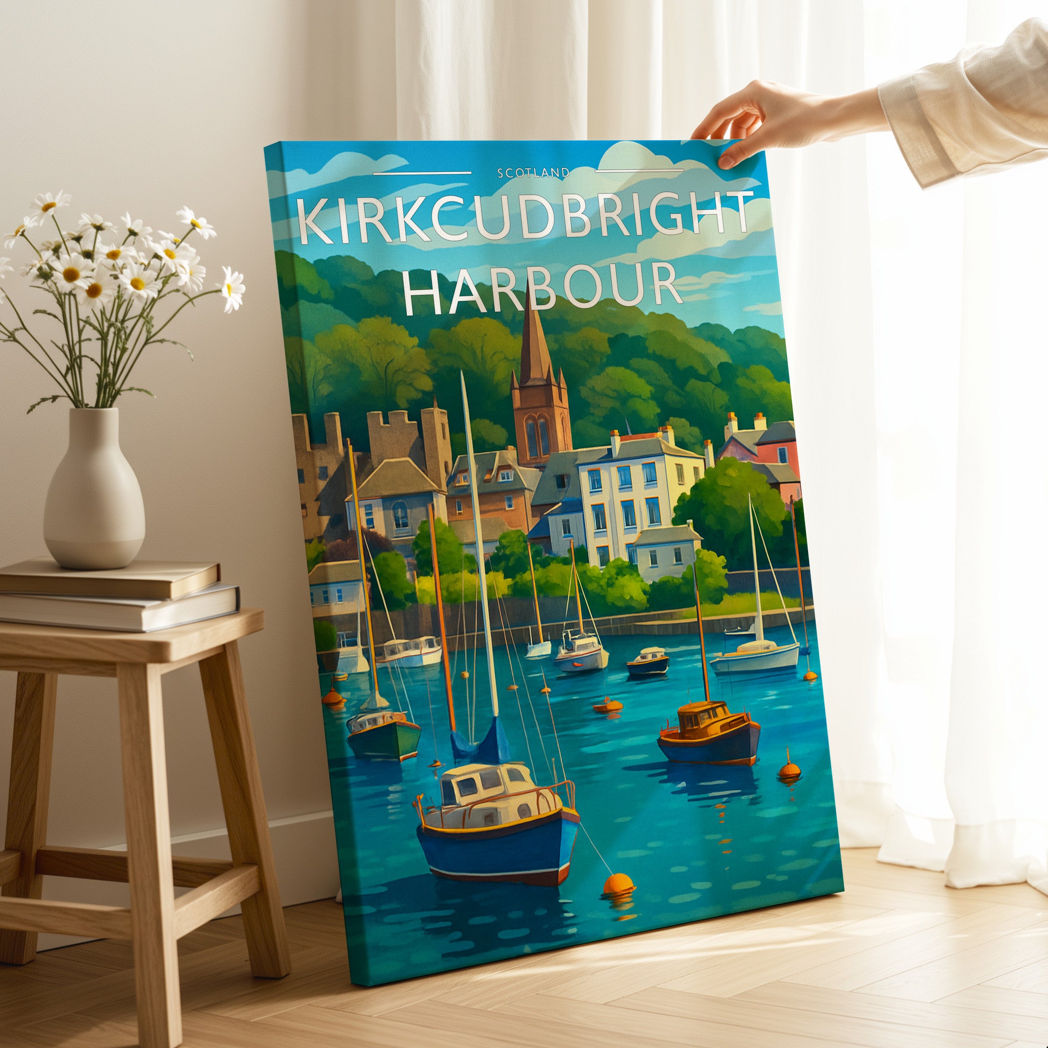 Kirkcudbright Harbour Travel Poster as a gallery-wrapped canvas