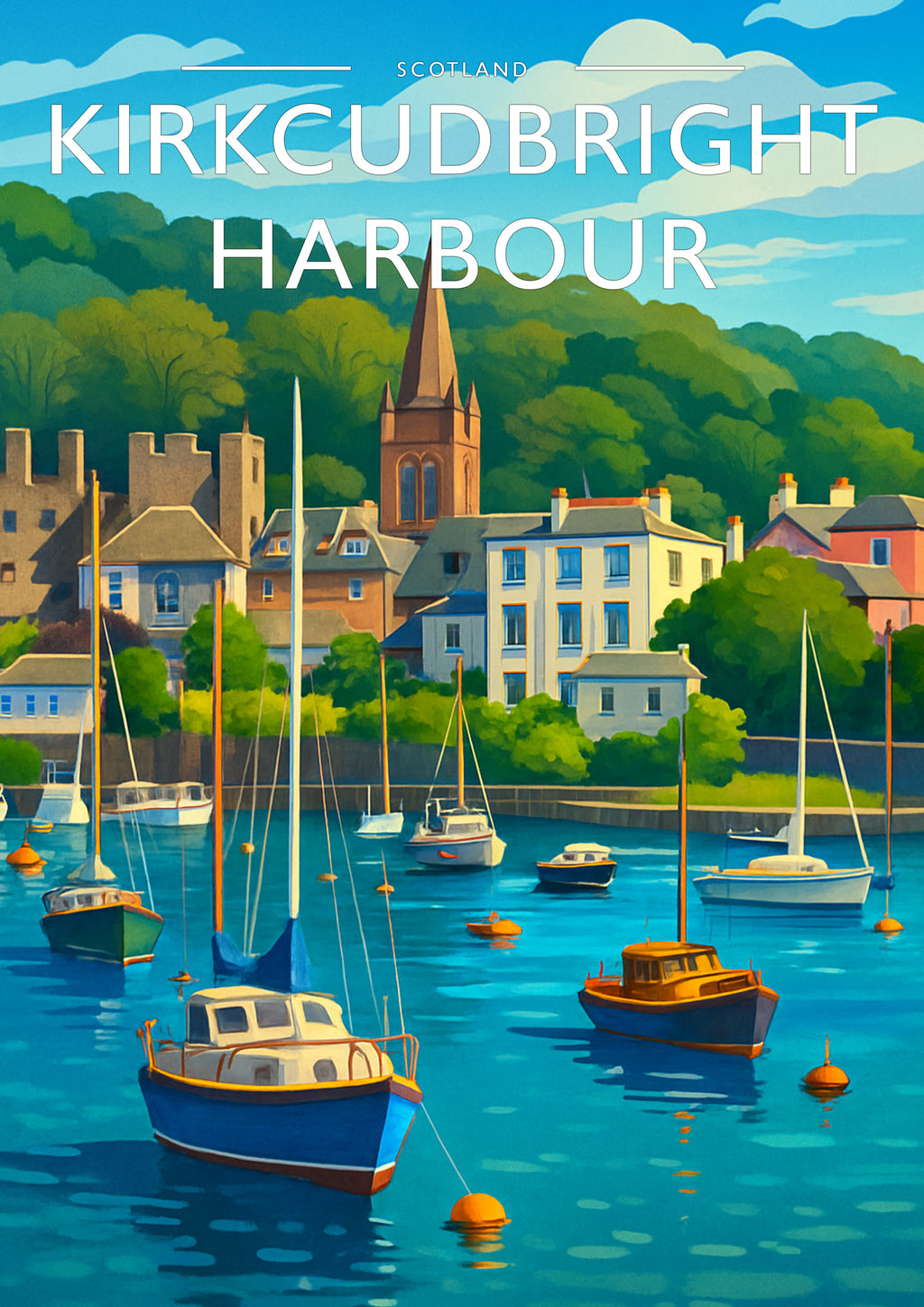 Kirkcudbright Harbour Travel Poster - A4 travel poster print