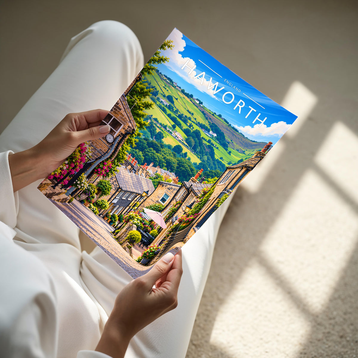 Haworth Travel Poster - A4 print held in hand
