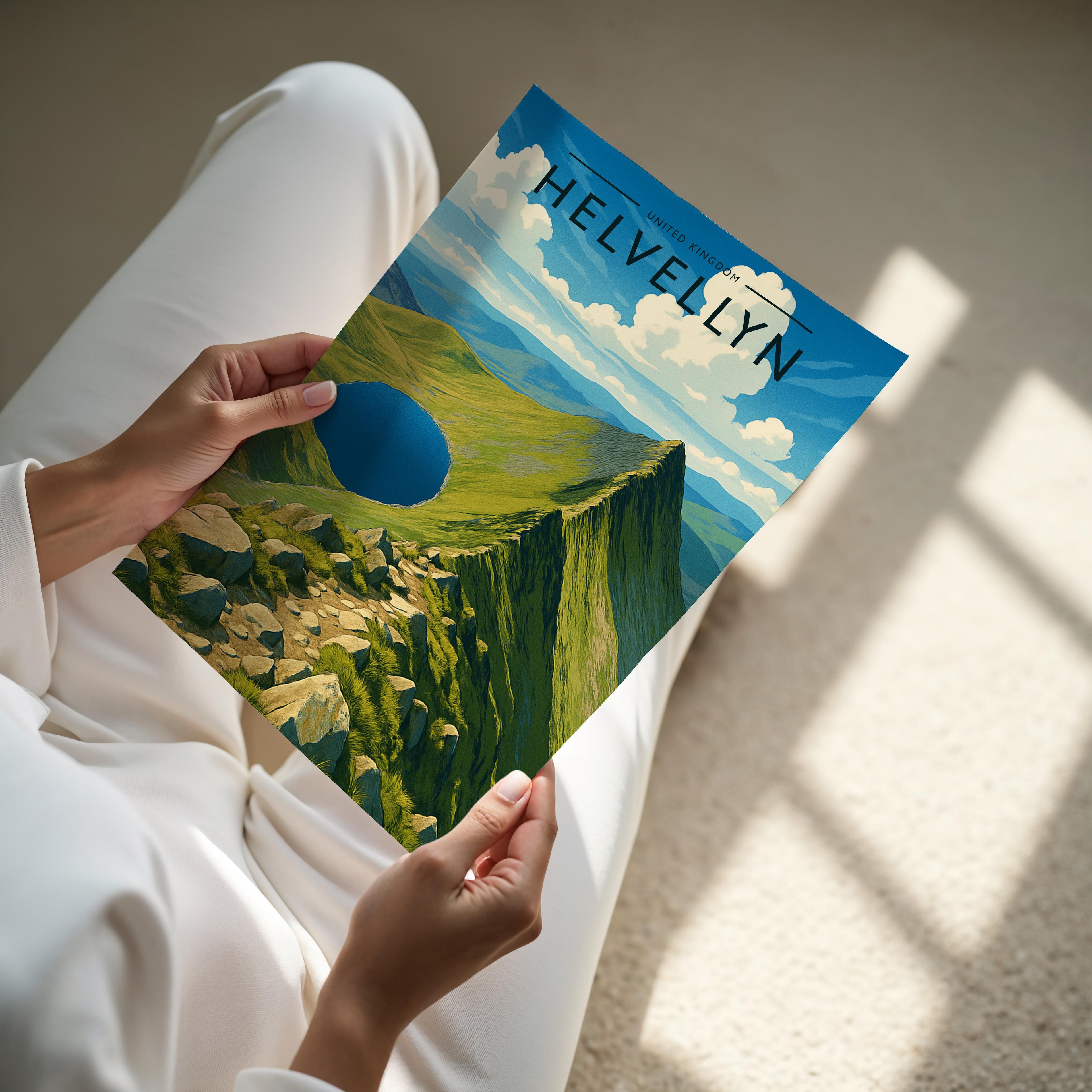 Helvellyn Travel Poster - A4 print held in hand