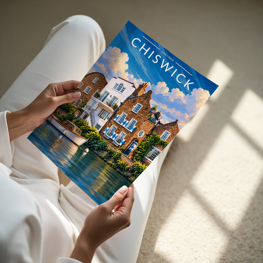Chiswick Travel Poster - A4 print in hand