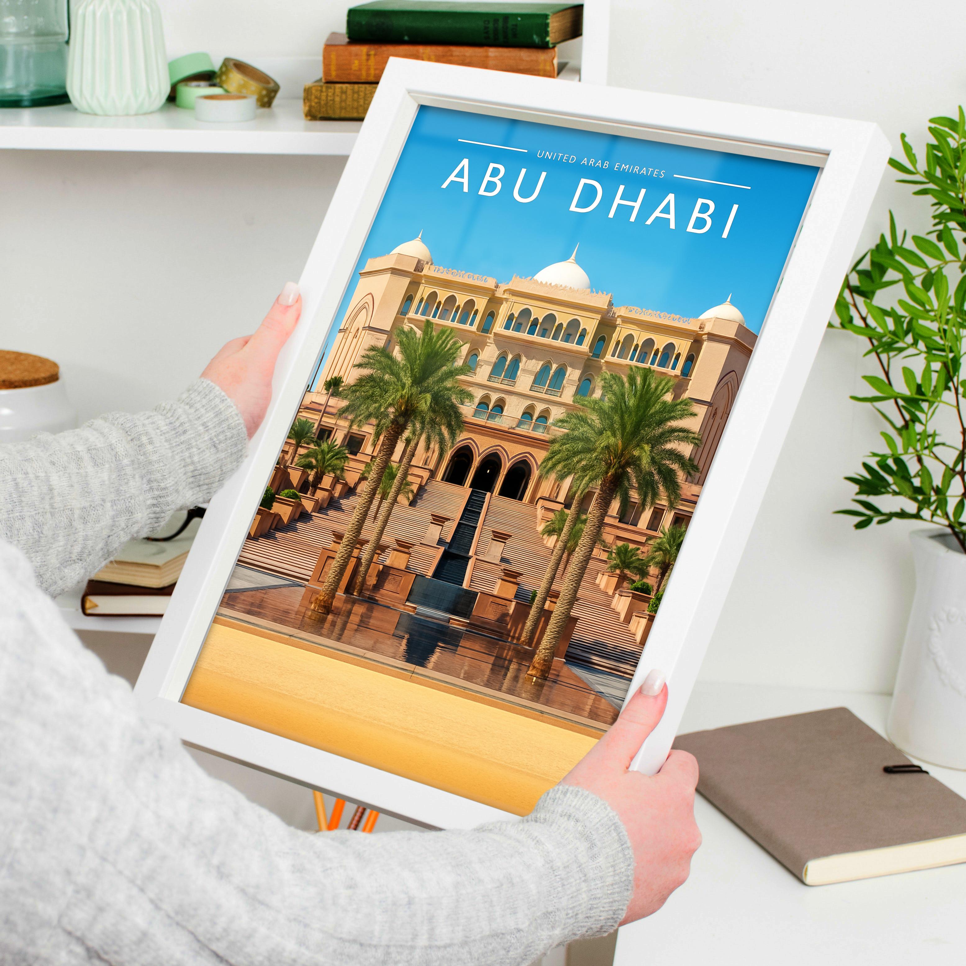 Abu Dhabi Travel Poster held in a white frame