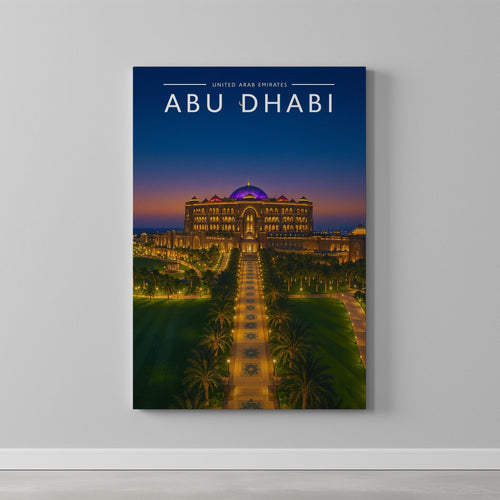 Abu Dhabi #2 Travel Poster as a gallery-wrapped canvas on a plain wall