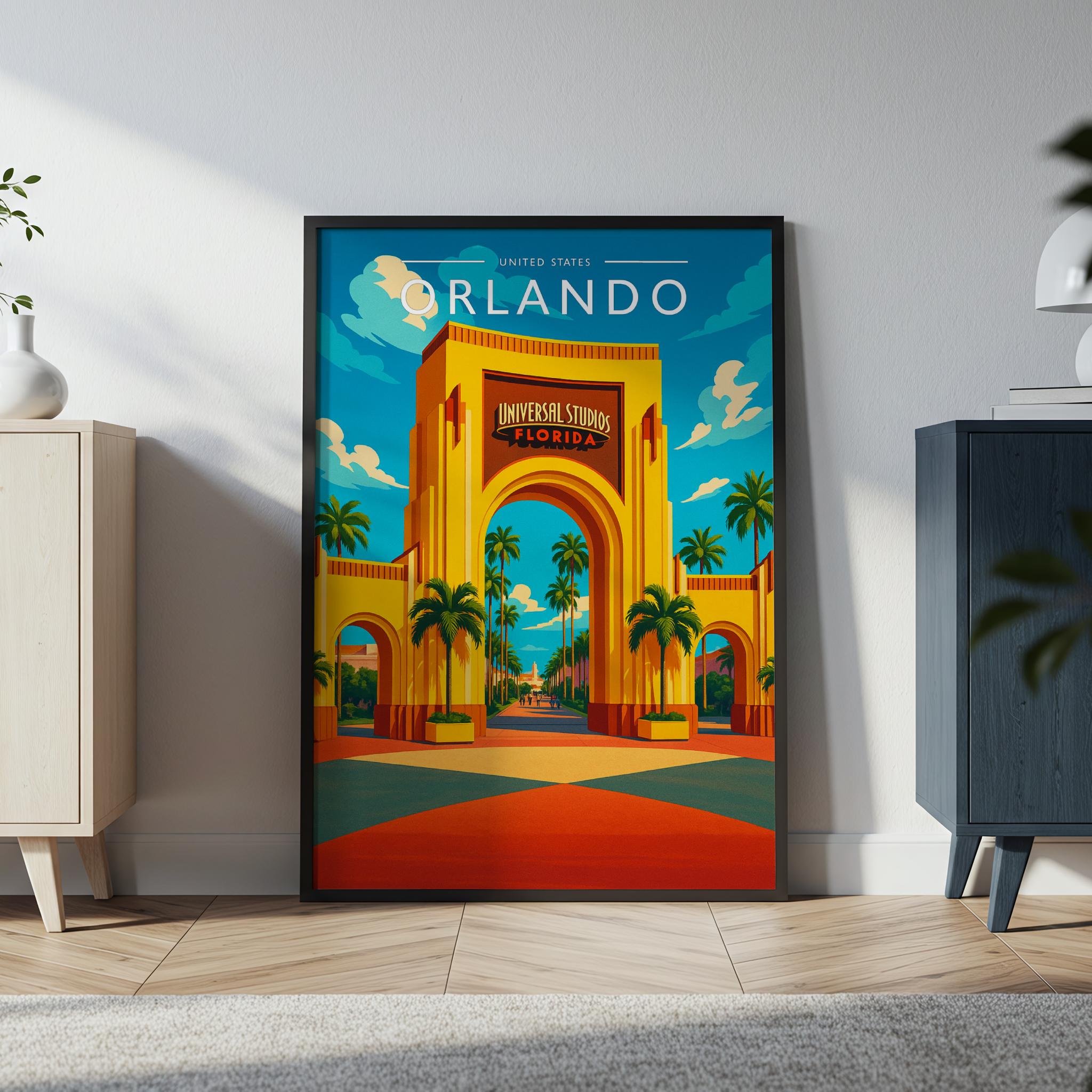 Orlando Travel Poster in a black frame