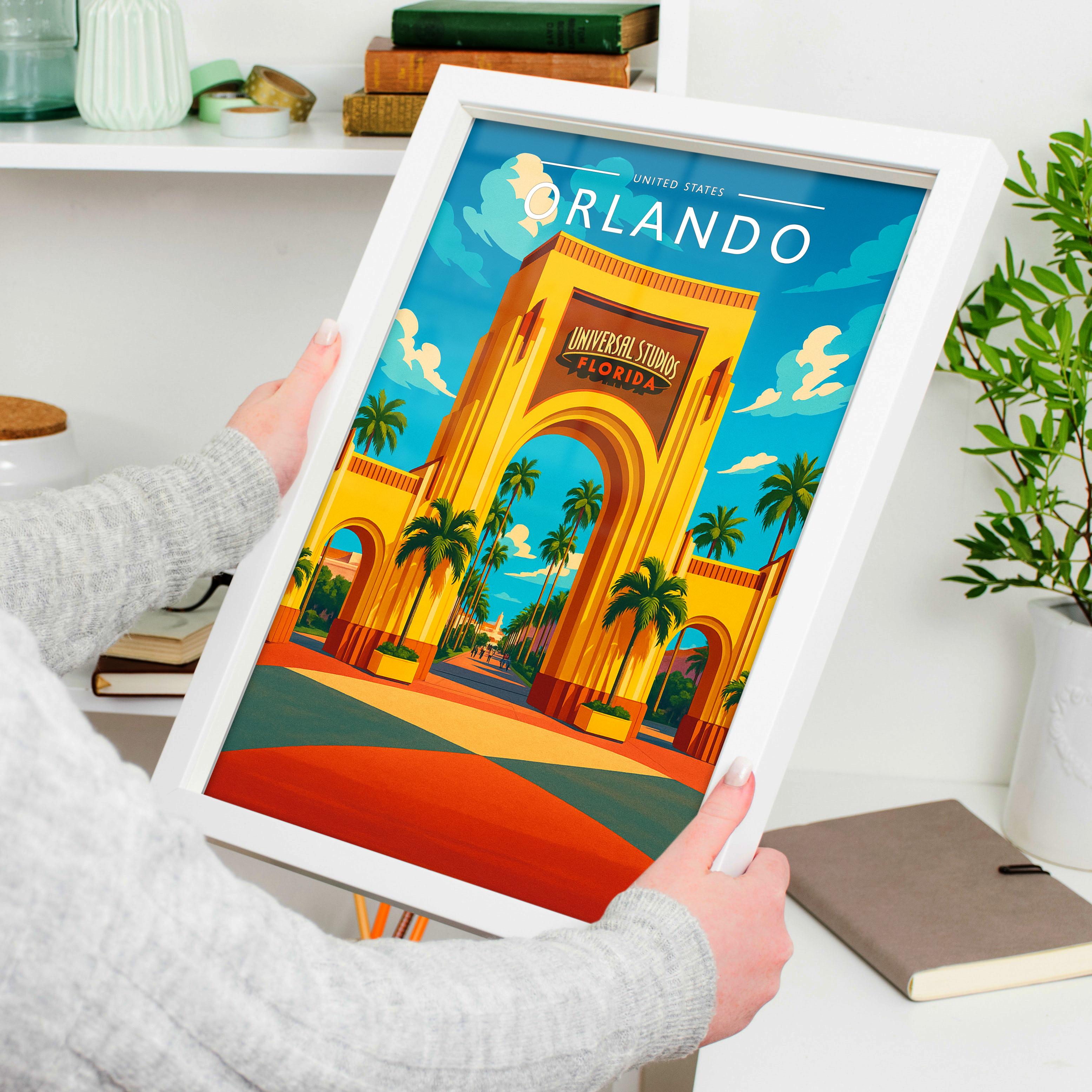 Orlando Travel Poster held in a white frame
