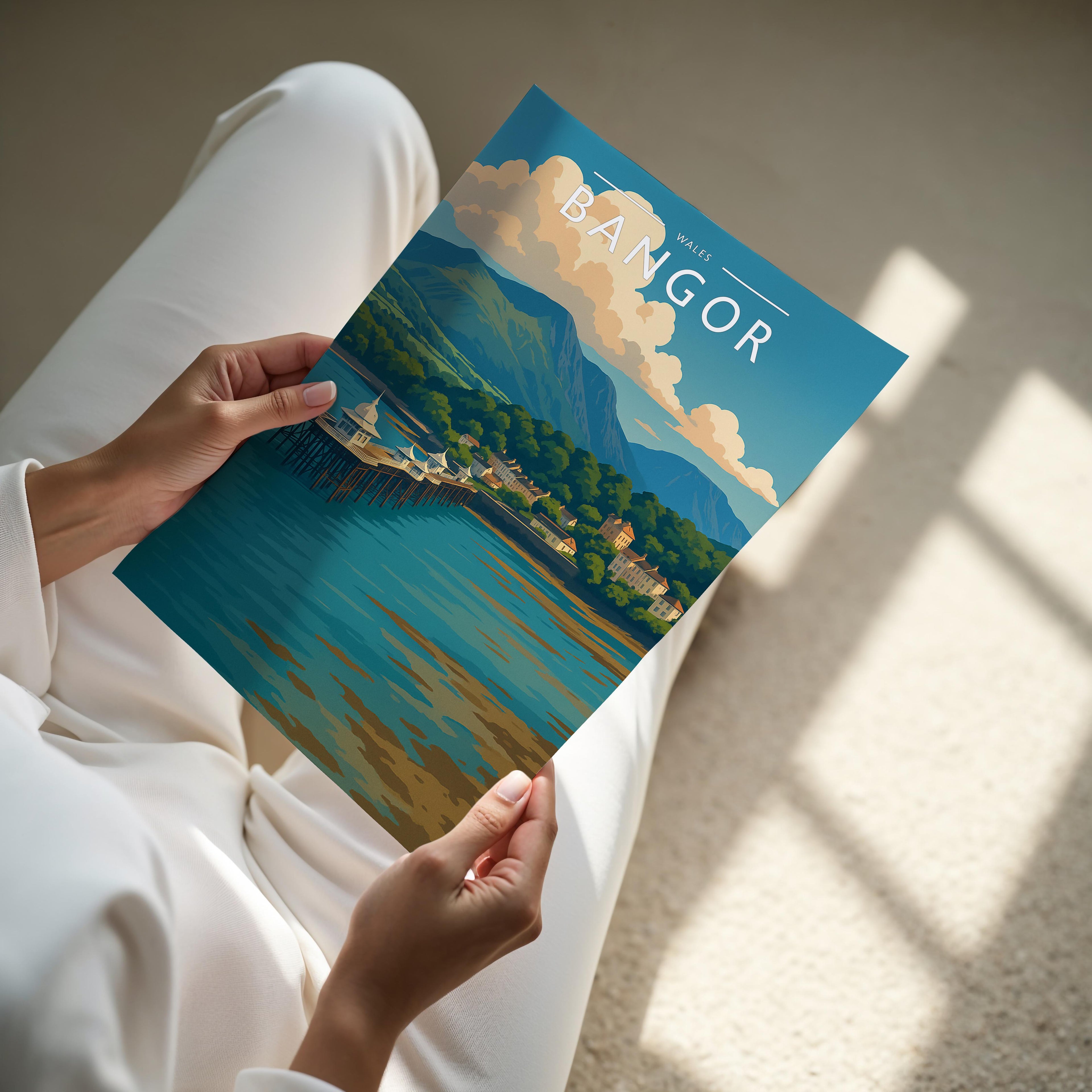 Bangor Travel Poster - A4 print held in hand