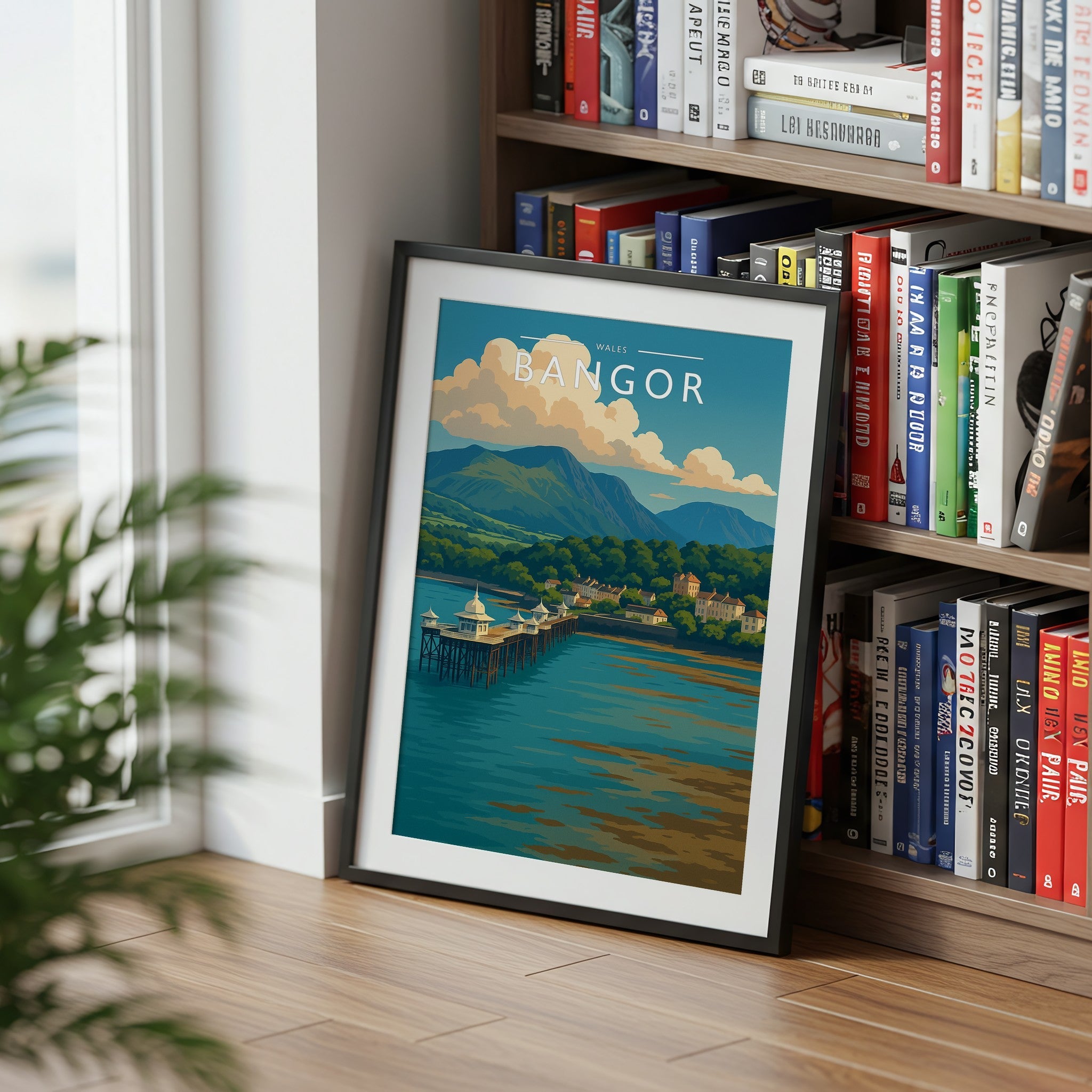 Bangor Travel Poster mounted in a black frame