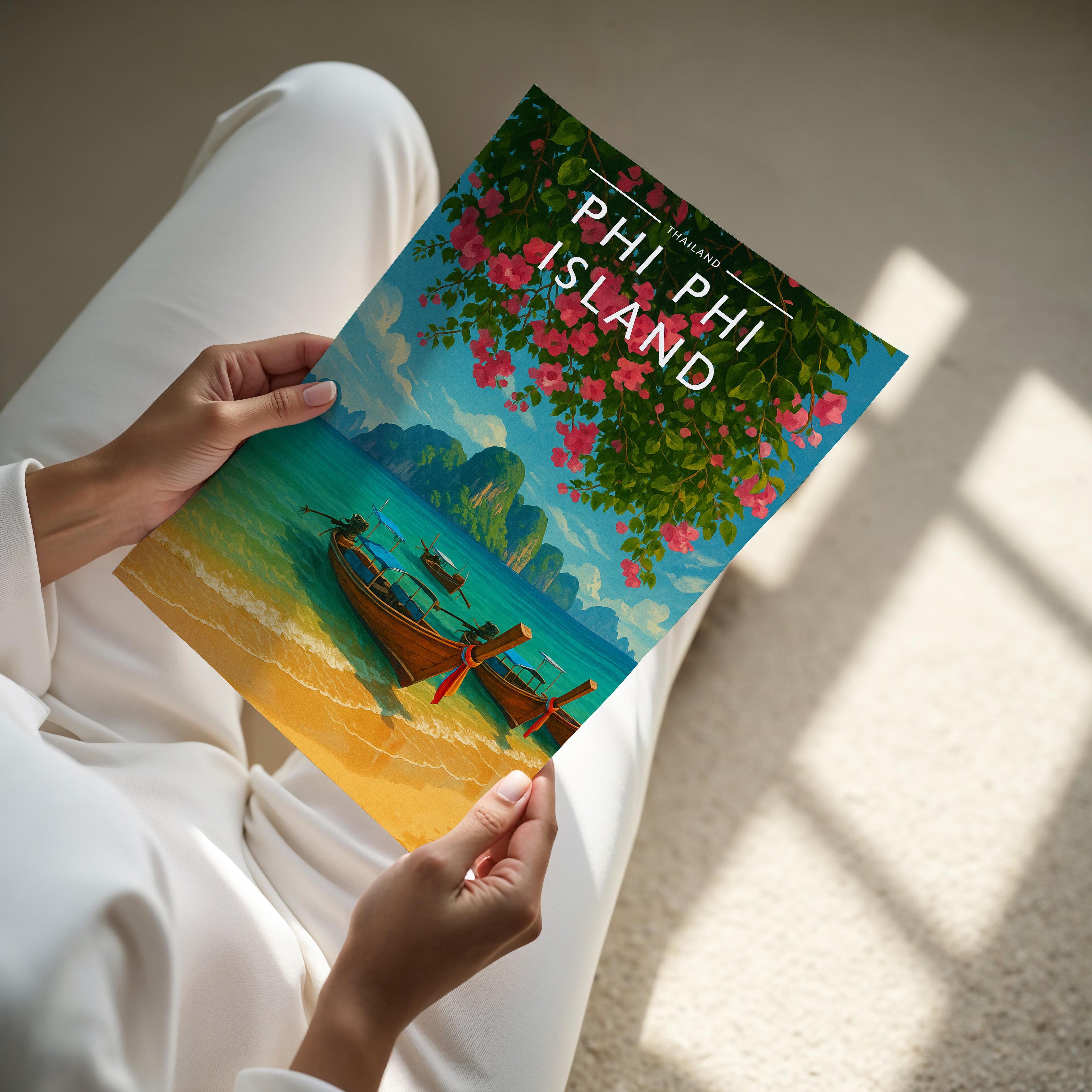 Phi Phi Island Travel Poster - A4 print held in hand