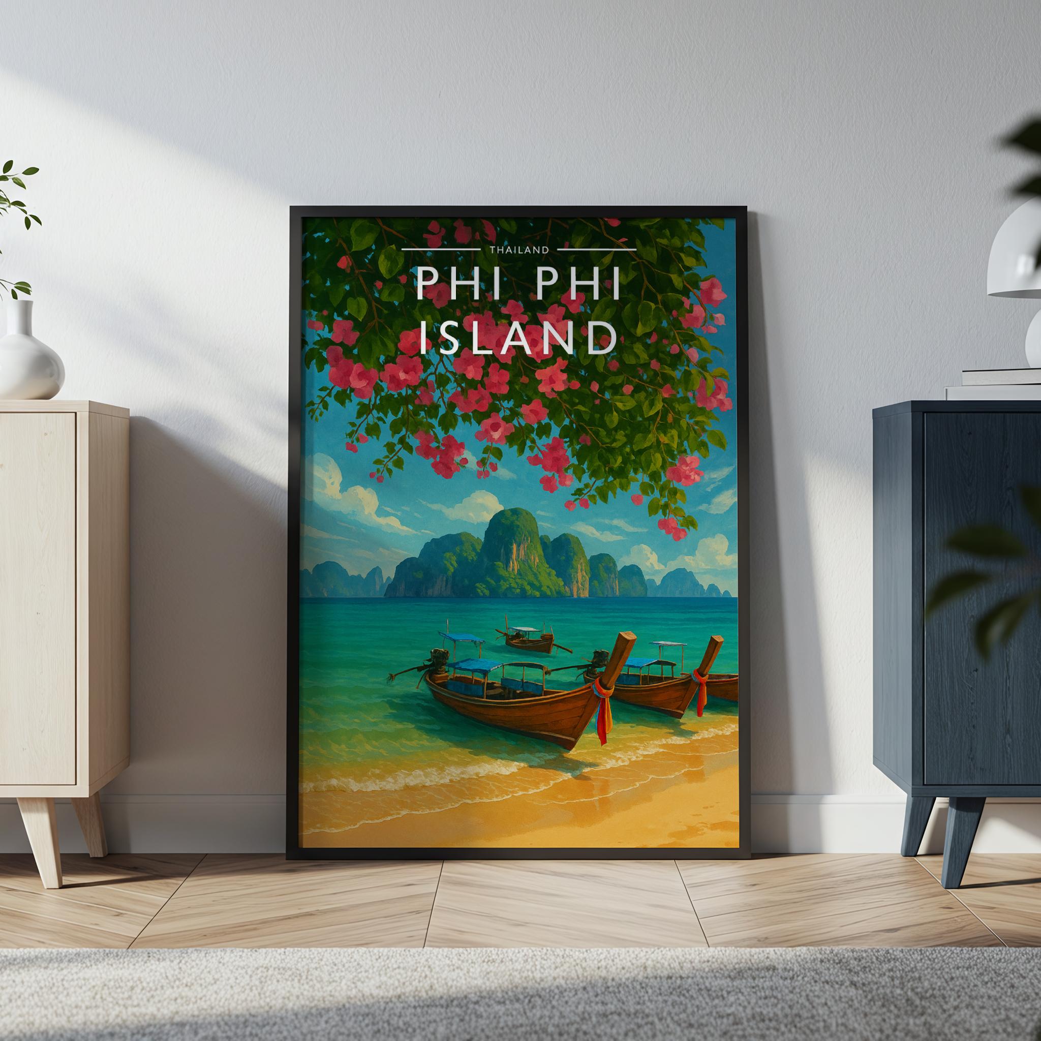 Phi Phi Island Travel Poster in a black frame