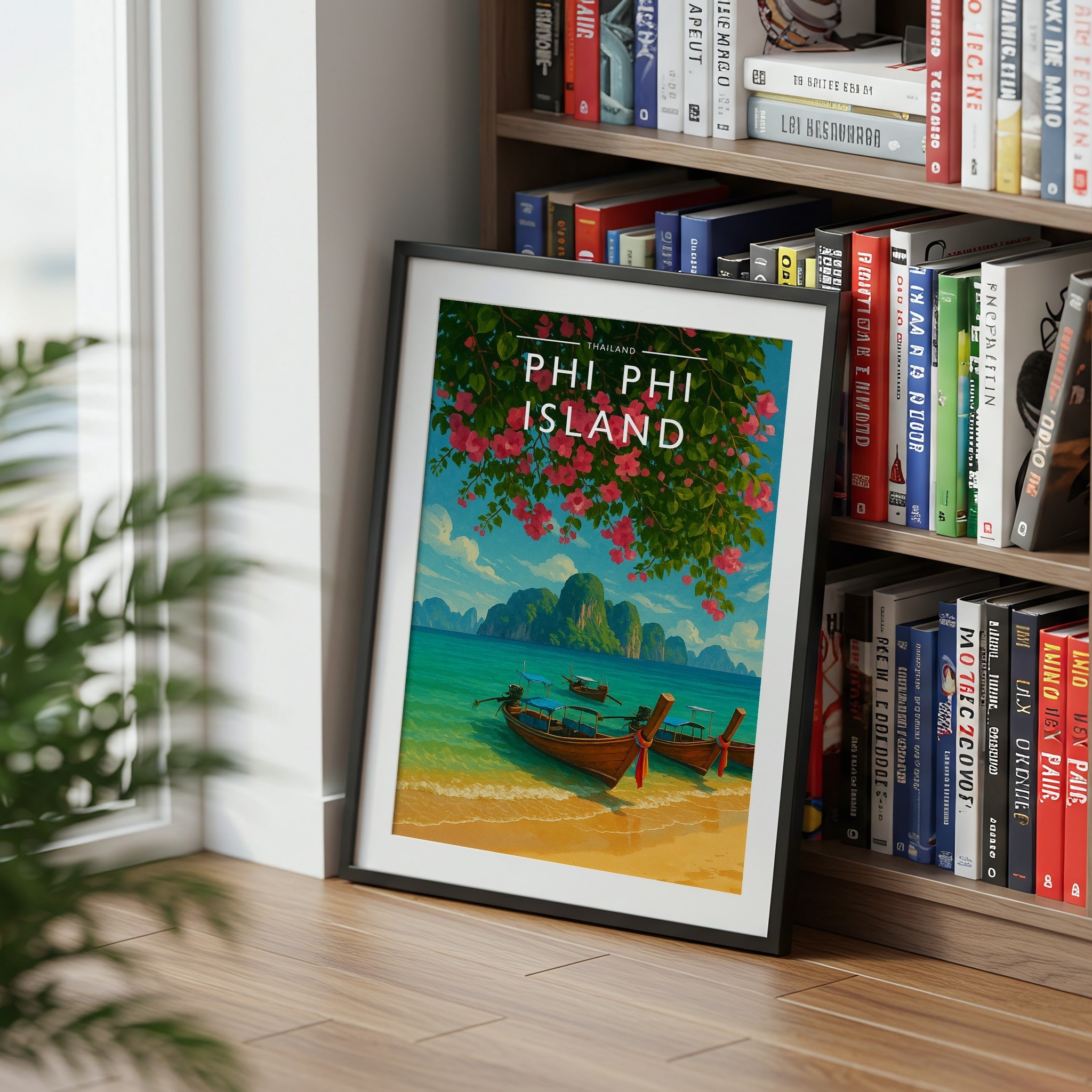 Phi Phi Island Travel Poster mounted in a black frame