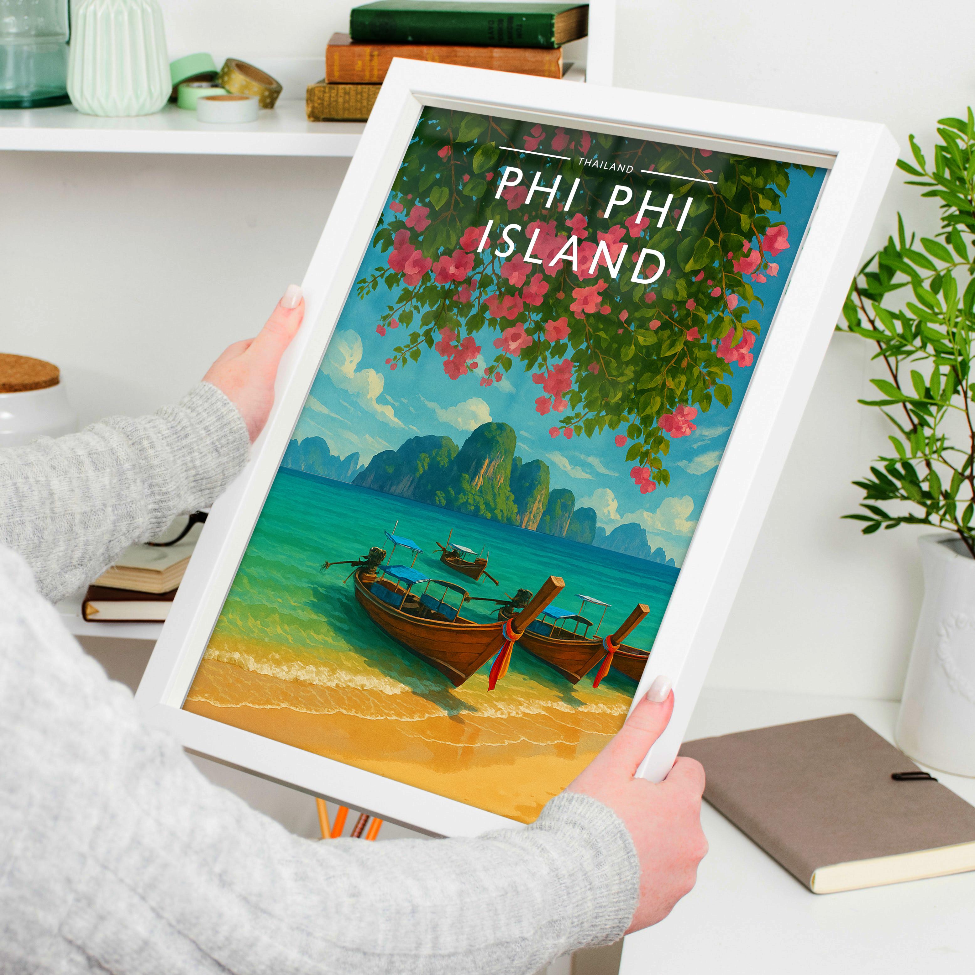 Phi Phi Island Travel Poster held in a white frame