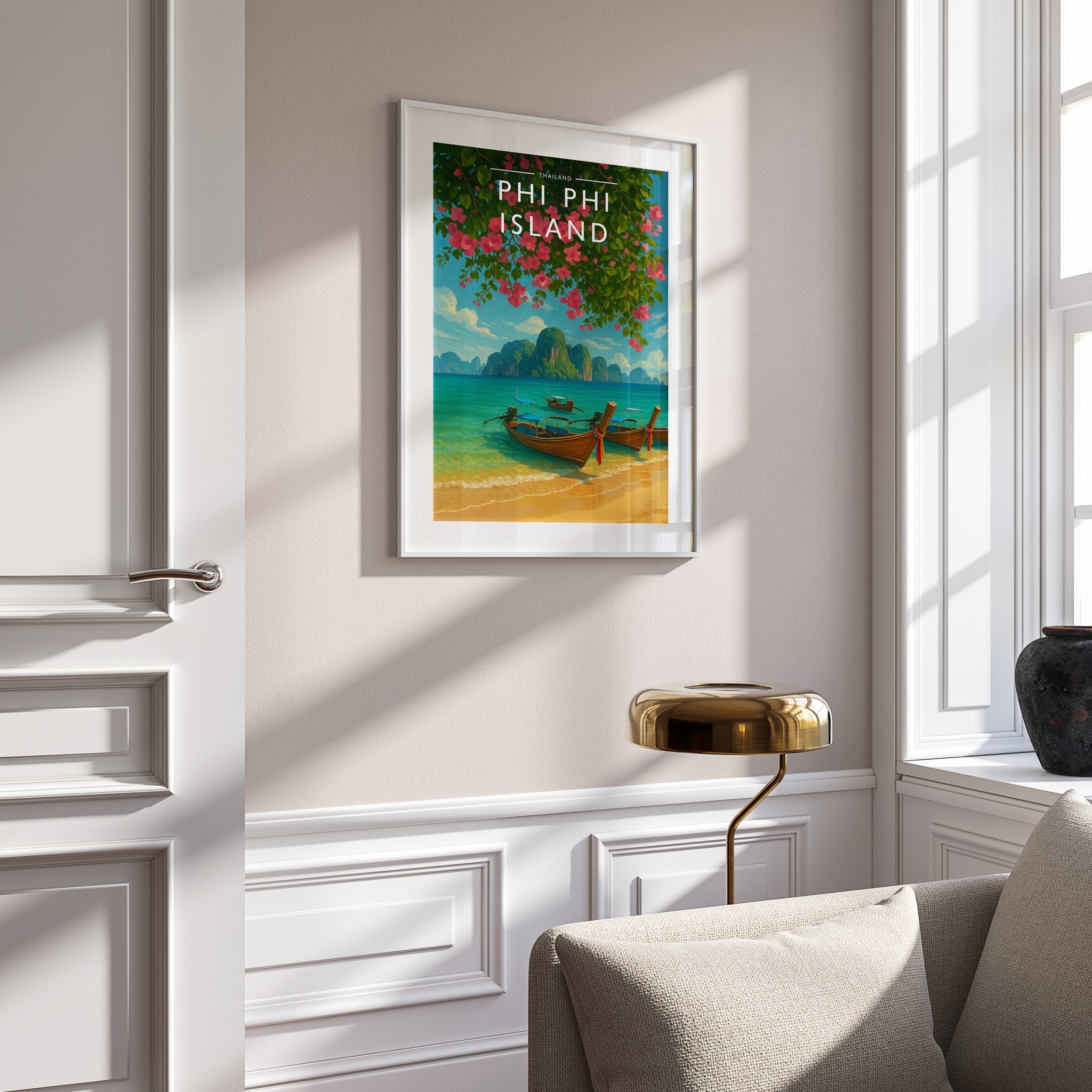 Phi Phi Island Travel Poster mounted in a white frame