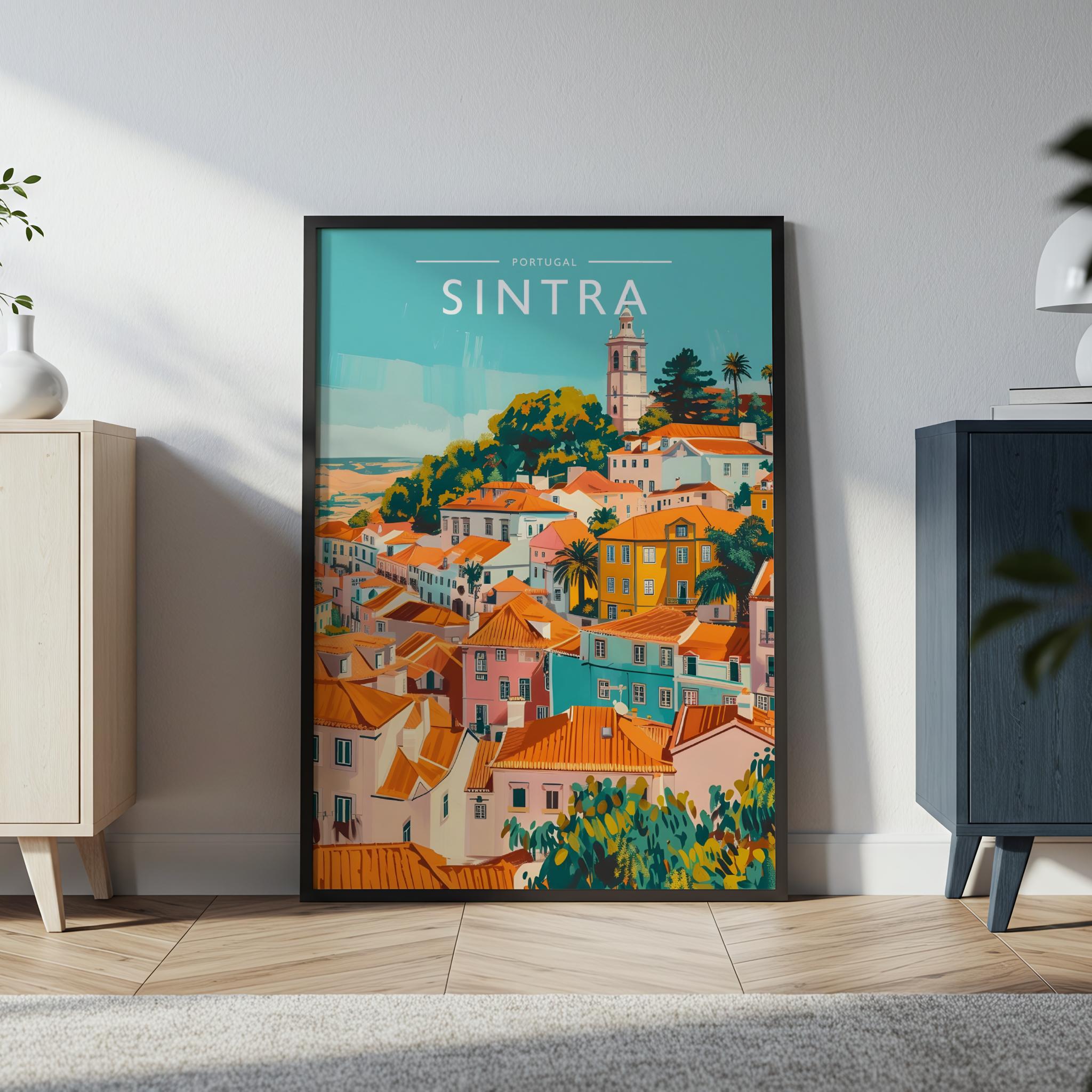 Sintra Travel Poster in a black frame