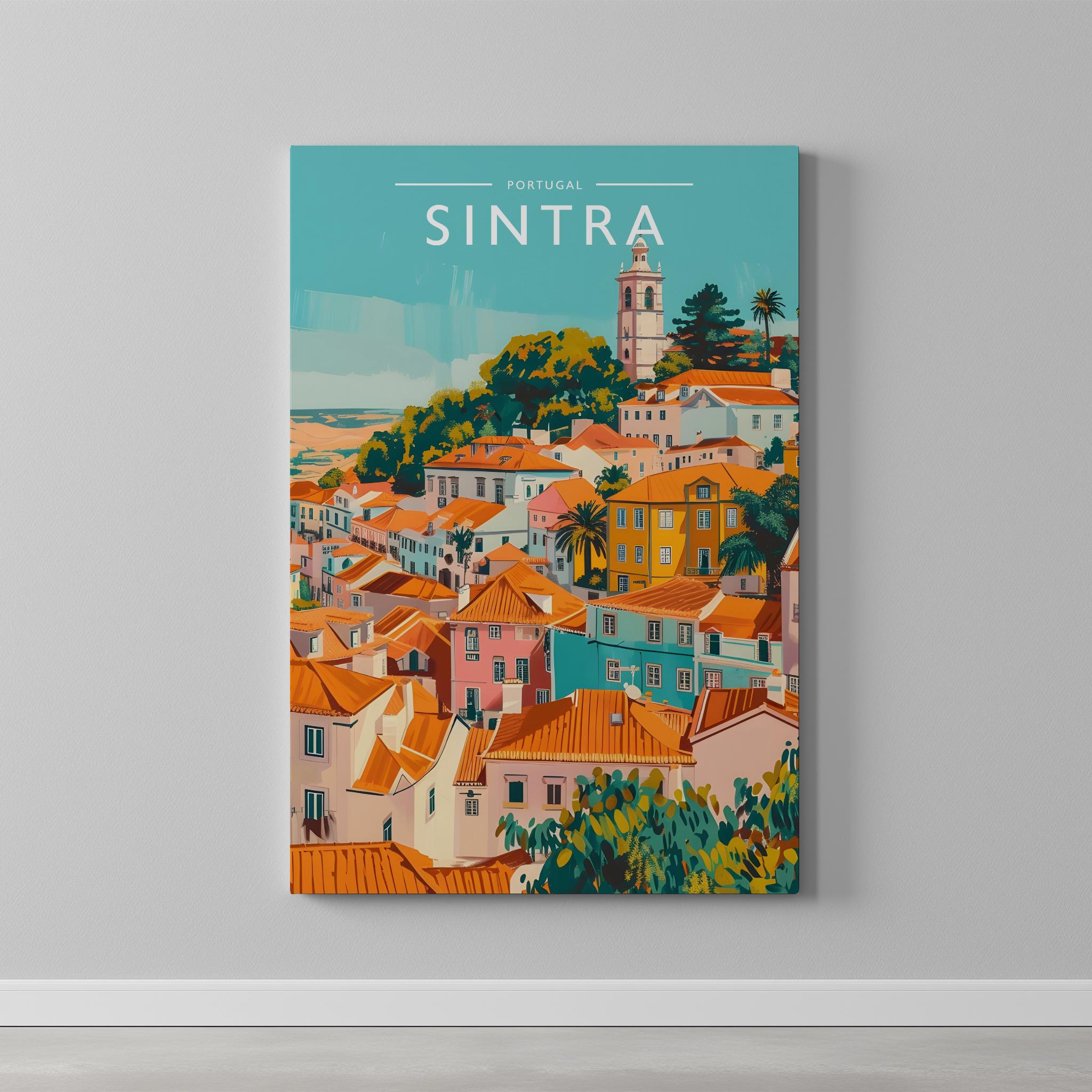 Sintra Travel Poster as a gallery-wrapped canvas on a plain wall