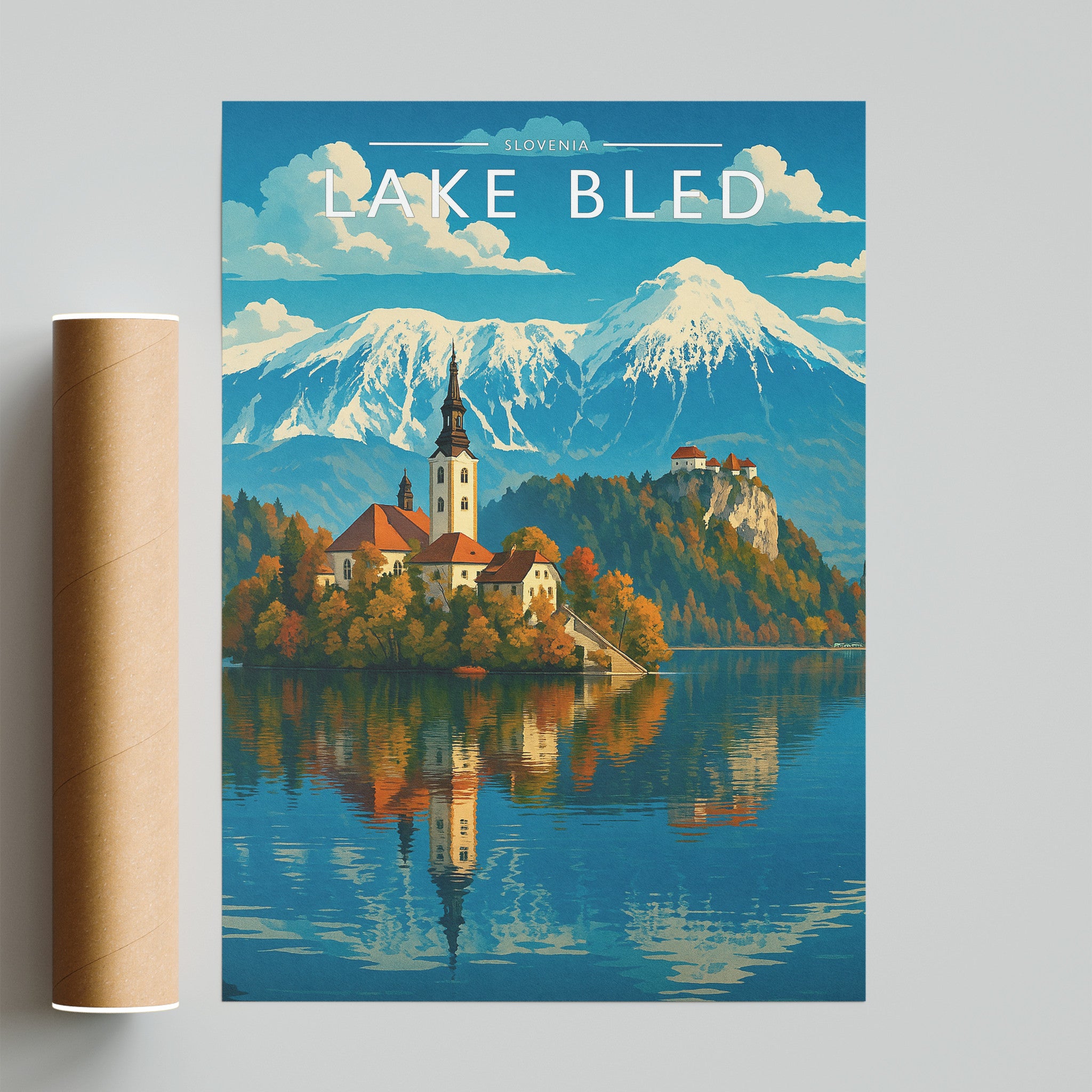 Lake Bled Travel Poster - fine art print with shipping tube