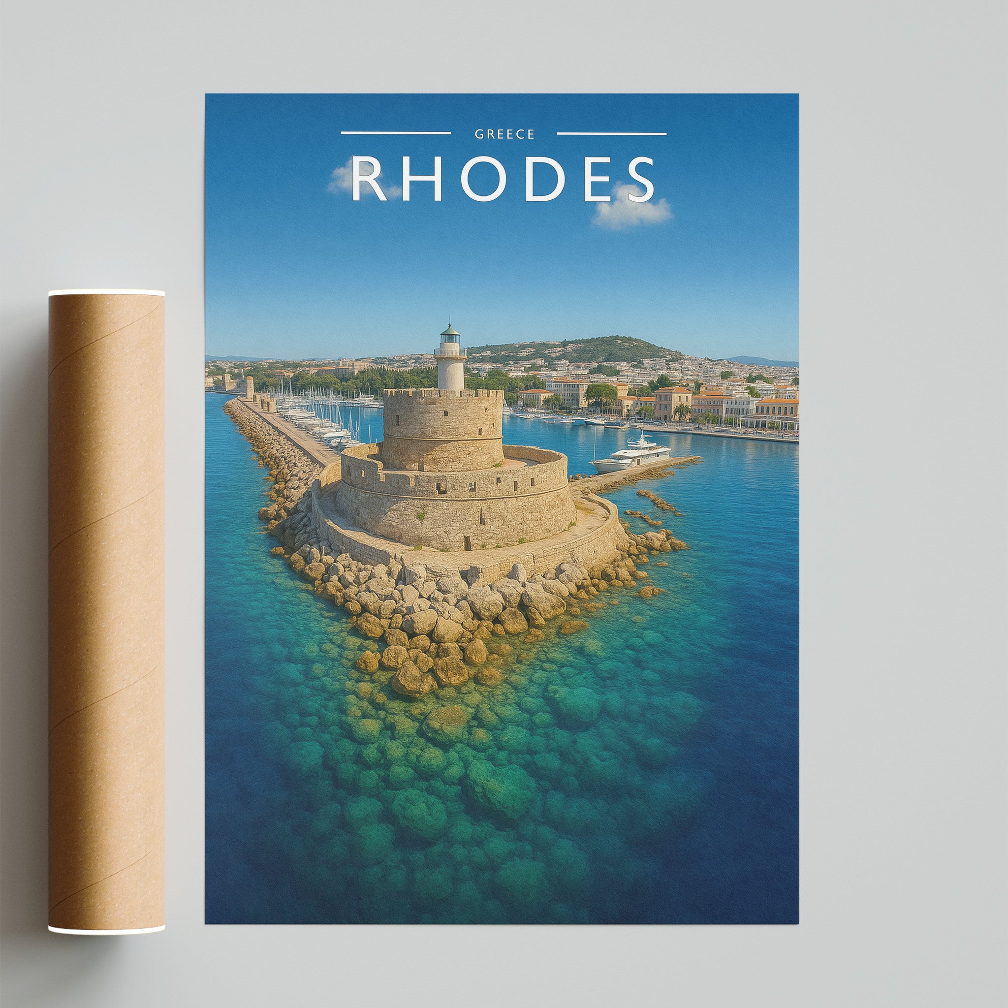 Rhodes Travel Poster - fine art print with shipping tube