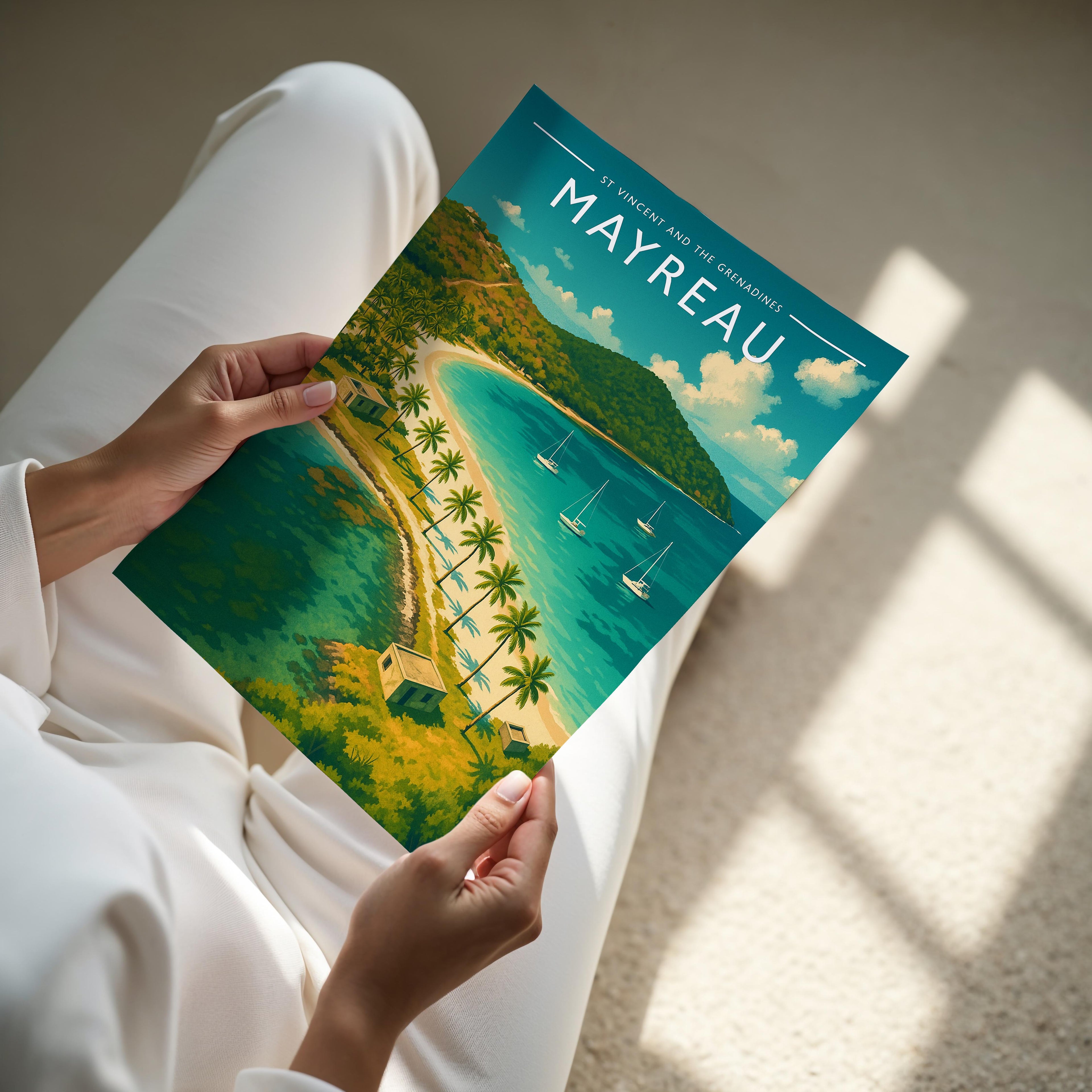 Mayreau Travel Poster - A4 print held in hand