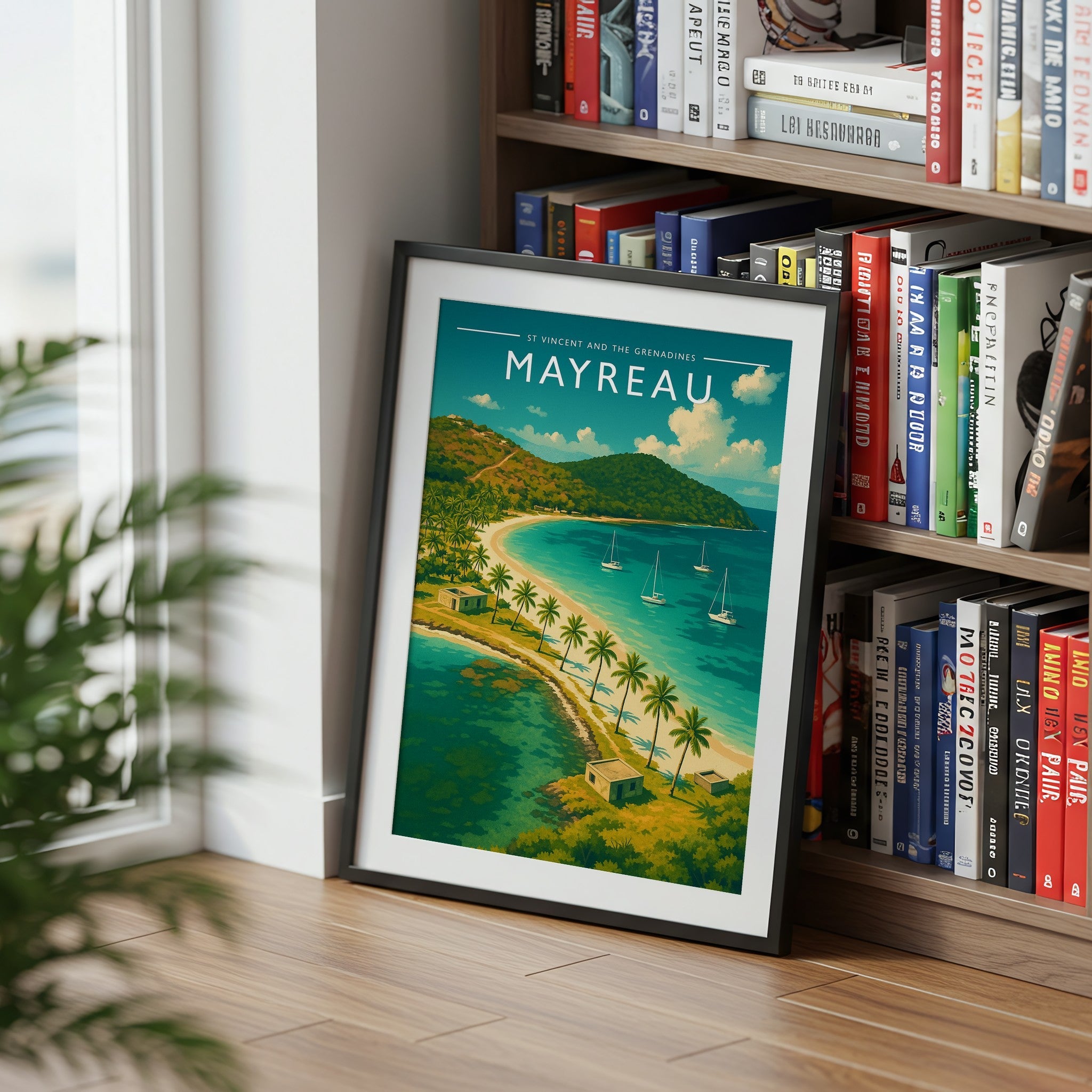 Mayreau Travel Poster mounted in a black frame