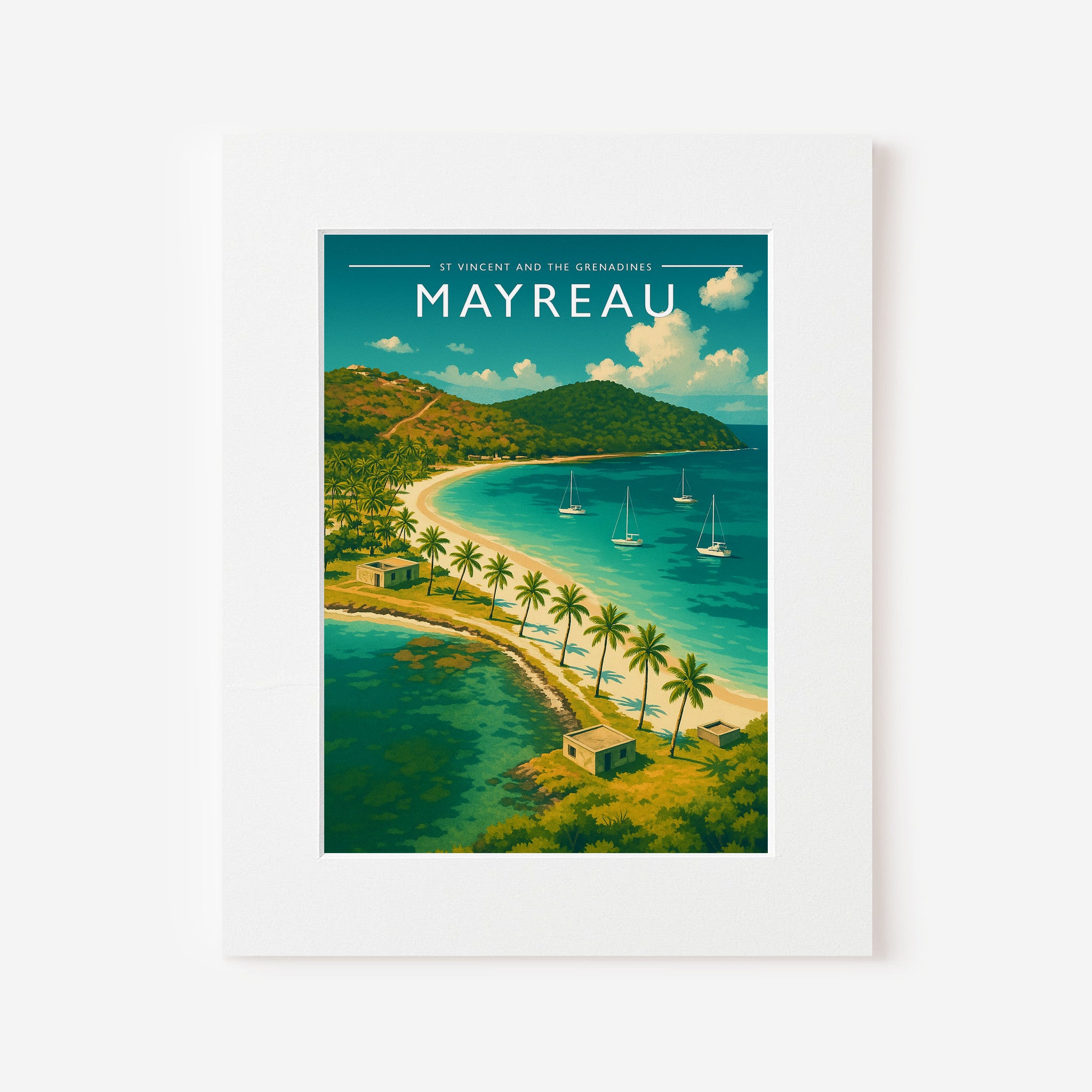 Mayreau Travel Poster in a white mount