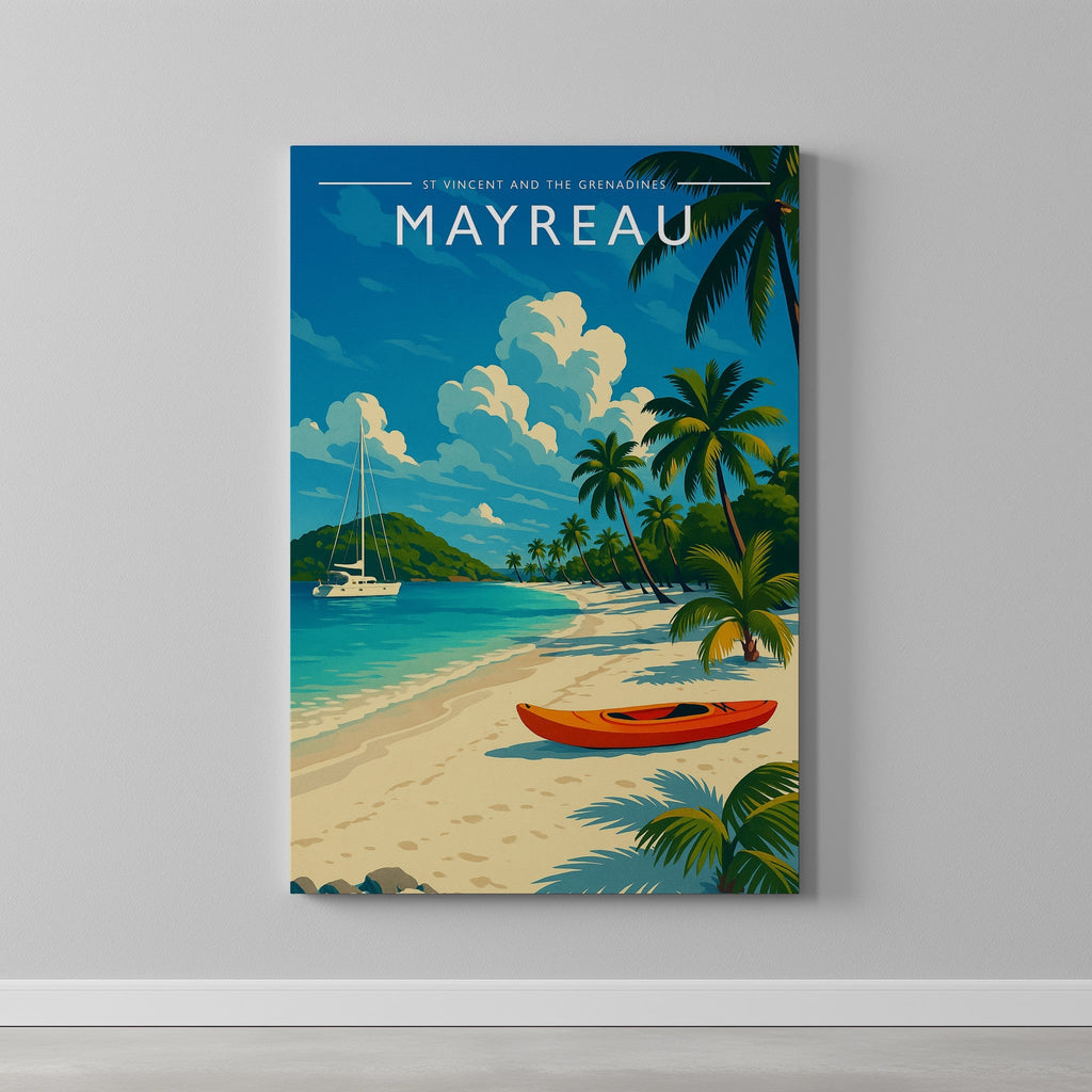 Mayreau #2 Travel Poster as a gallery-wrapped canvas on a plain wall