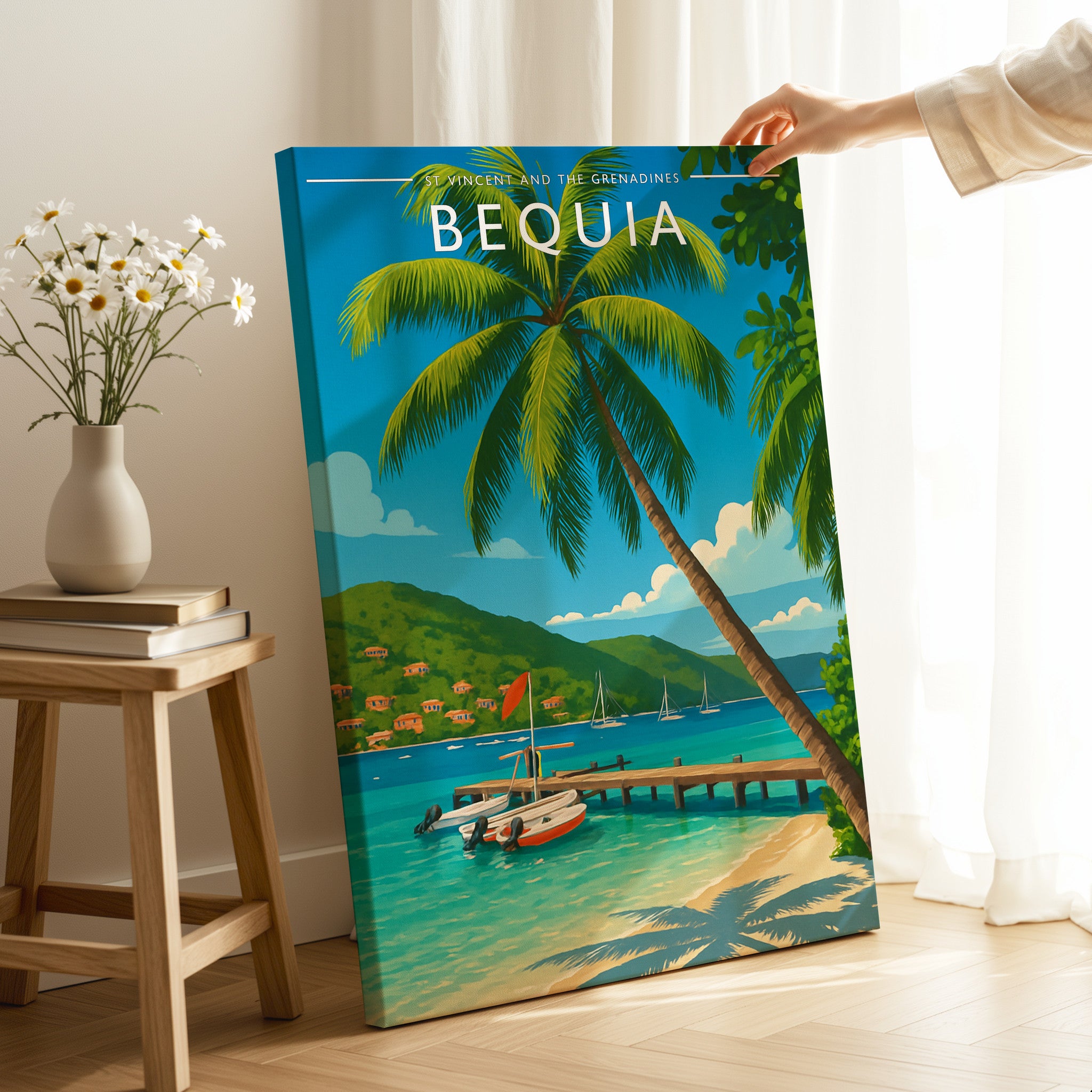 Bequia Travel Poster as a gallery-wrapped canvas