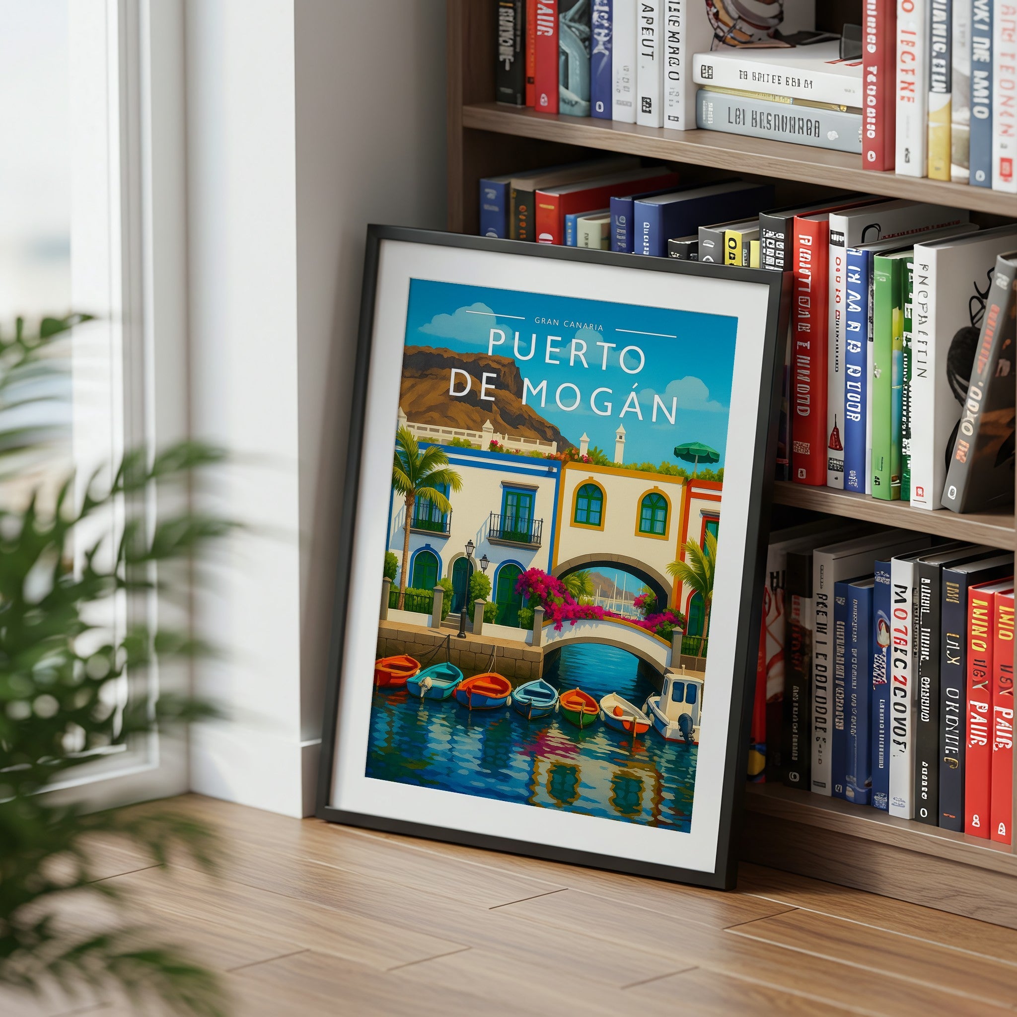 Puerto de Mogán #2 Travel Poster mounted in a black frame