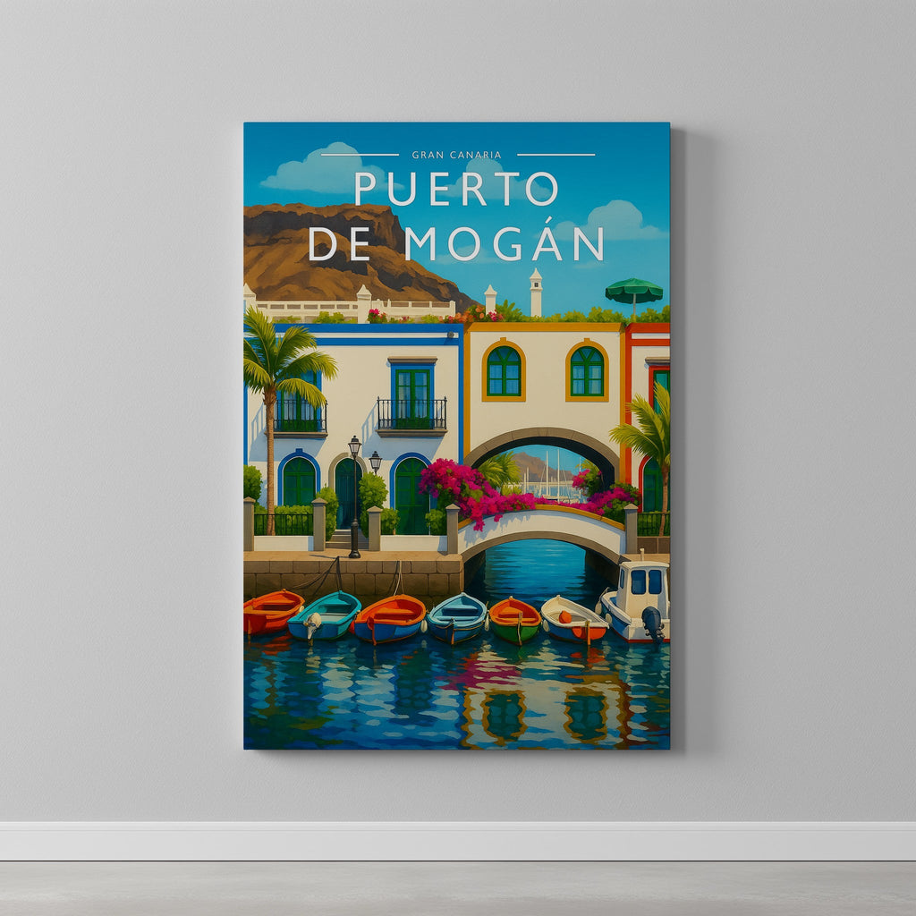 Puerto de Mogán #2 Travel Poster as a gallery-wrapped canvas on a plain wall
