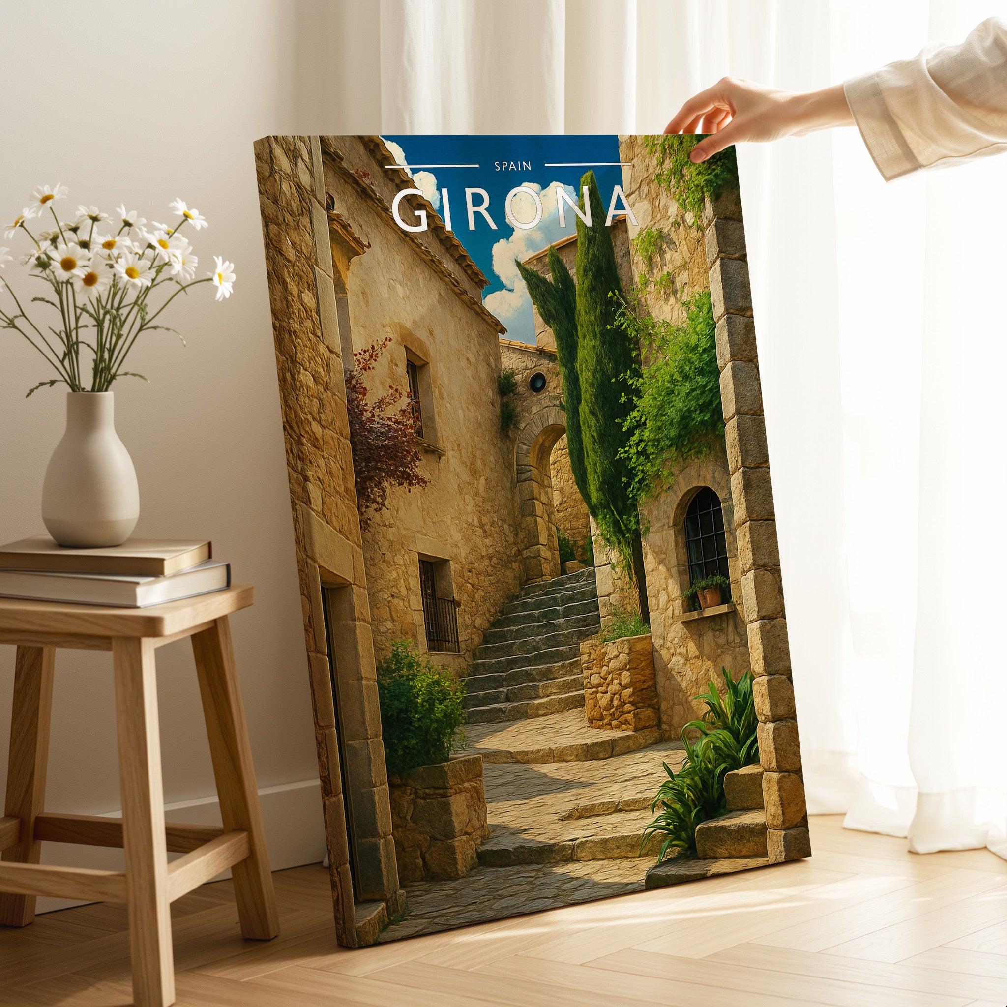 Girona Travel Poster as a gallery-wrapped canvas