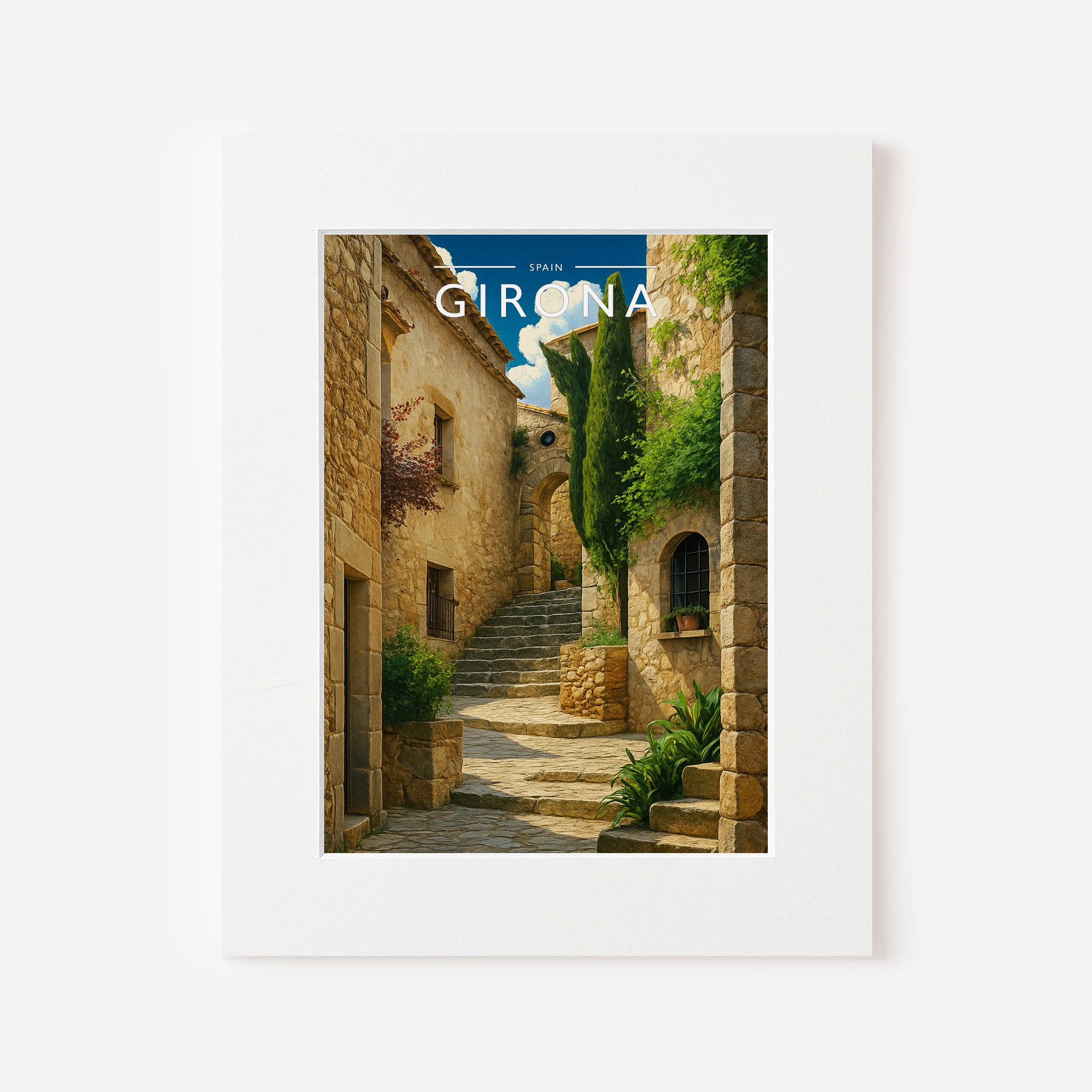 Girona Travel Poster in a white mount