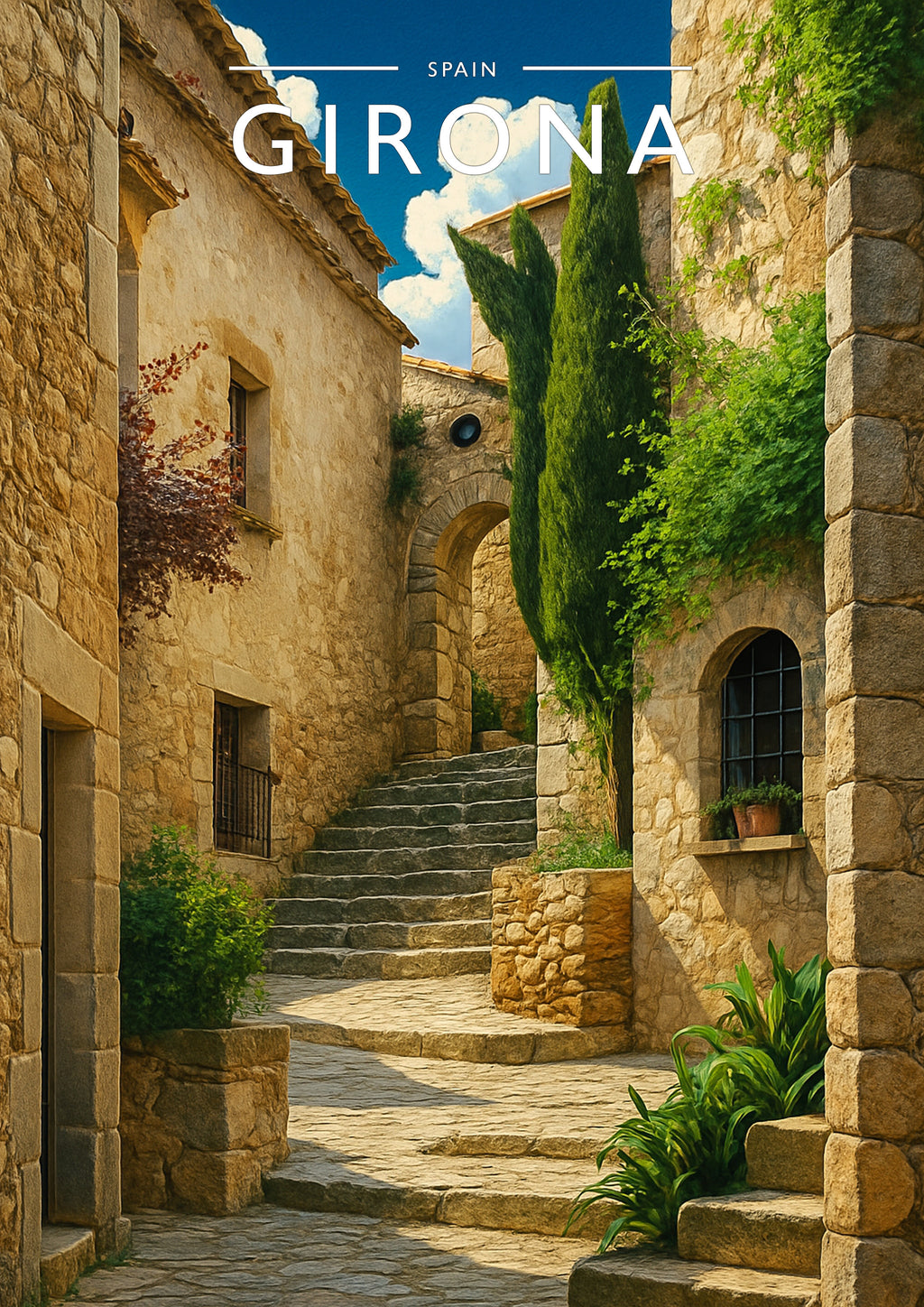 Girona Travel Poster - A4 travel poster print