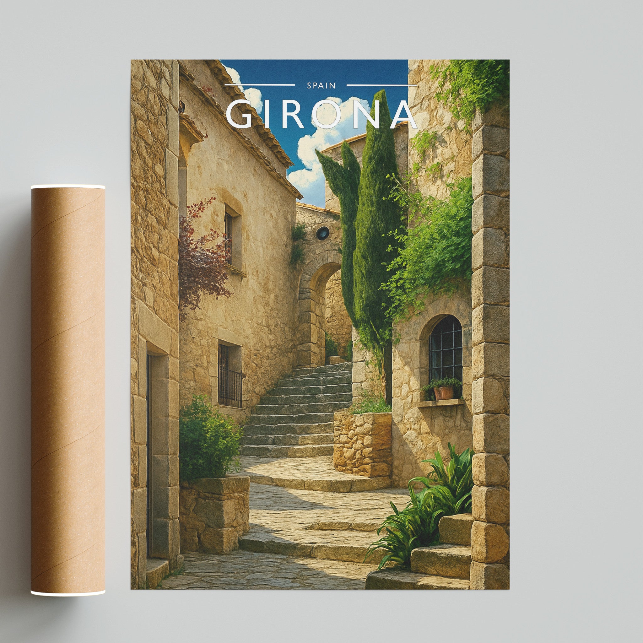 Girona Travel Poster - fine art print with shipping tube