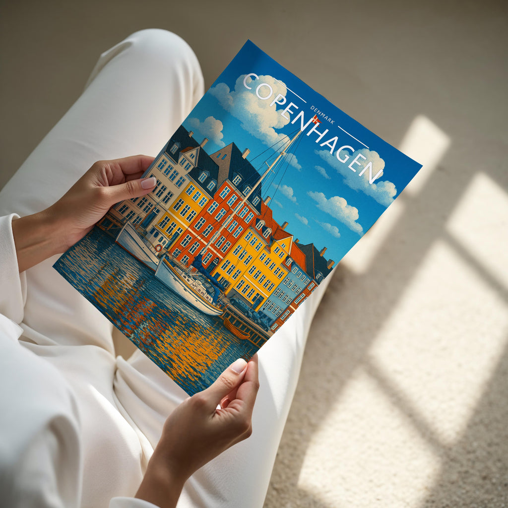Copenhagen Travel Poster - A4 print held in hand