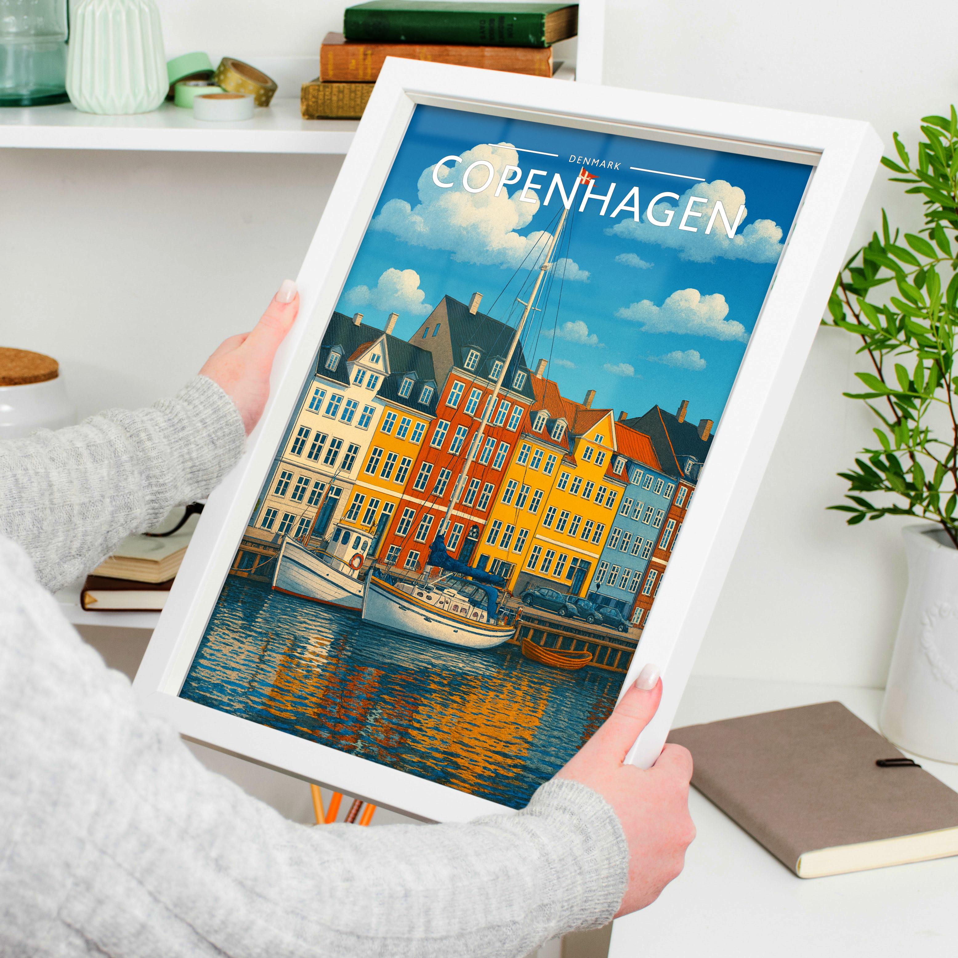 Copenhagen Travel Poster held in a white frame