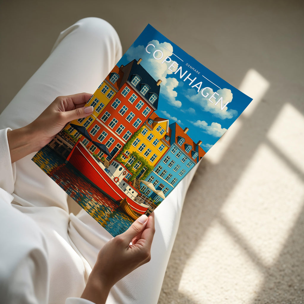 Copenhagen #2 Travel Poster - A4 print held in hand