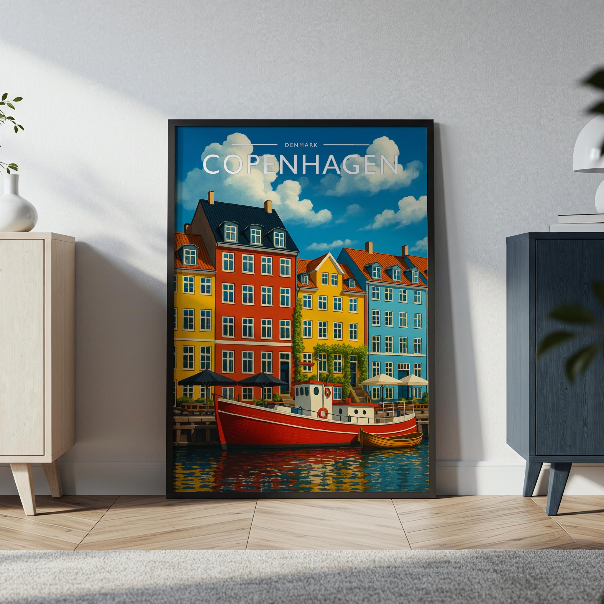 Copenhagen #2 Travel Poster in a black frame
