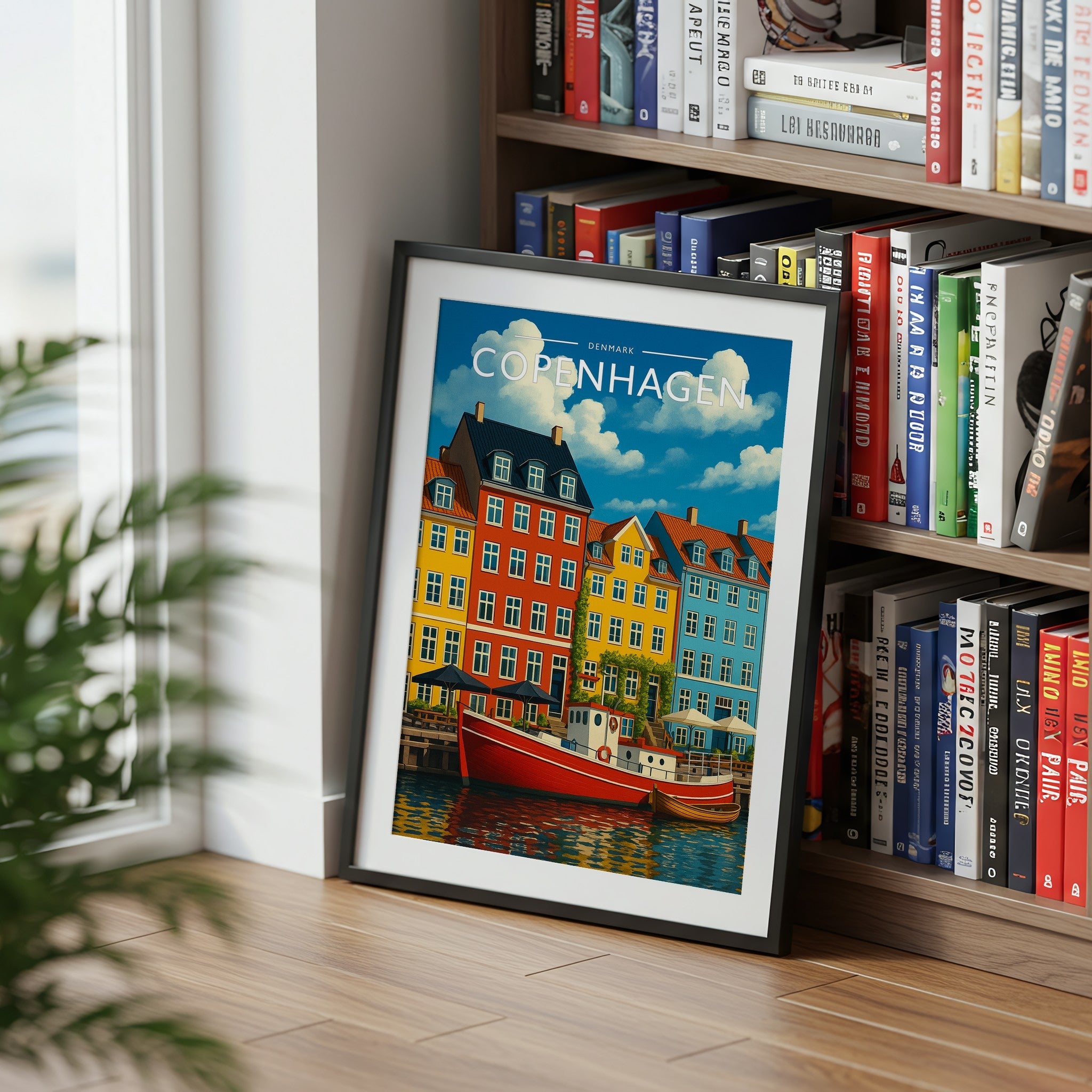 Copenhagen #2 Travel Poster mounted in a black frame