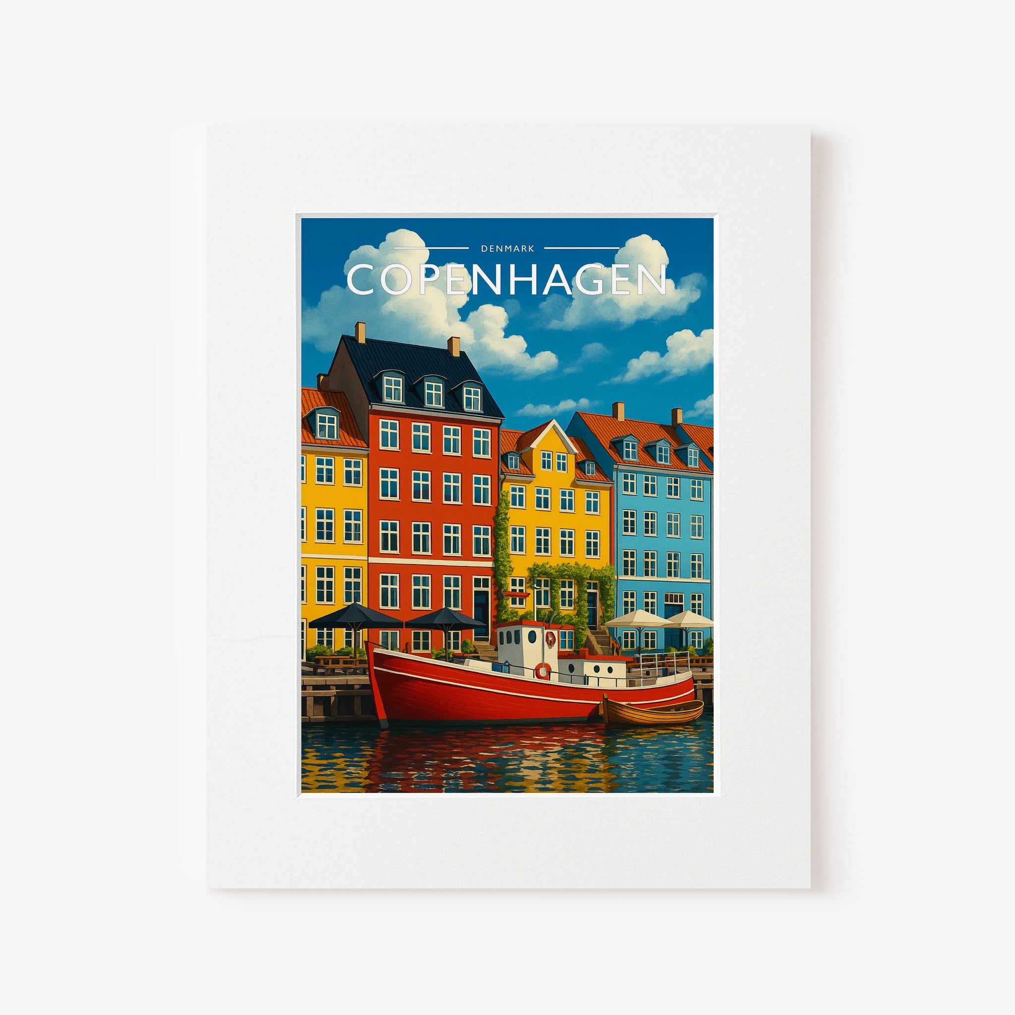 Copenhagen #2 Travel Poster in a white mount