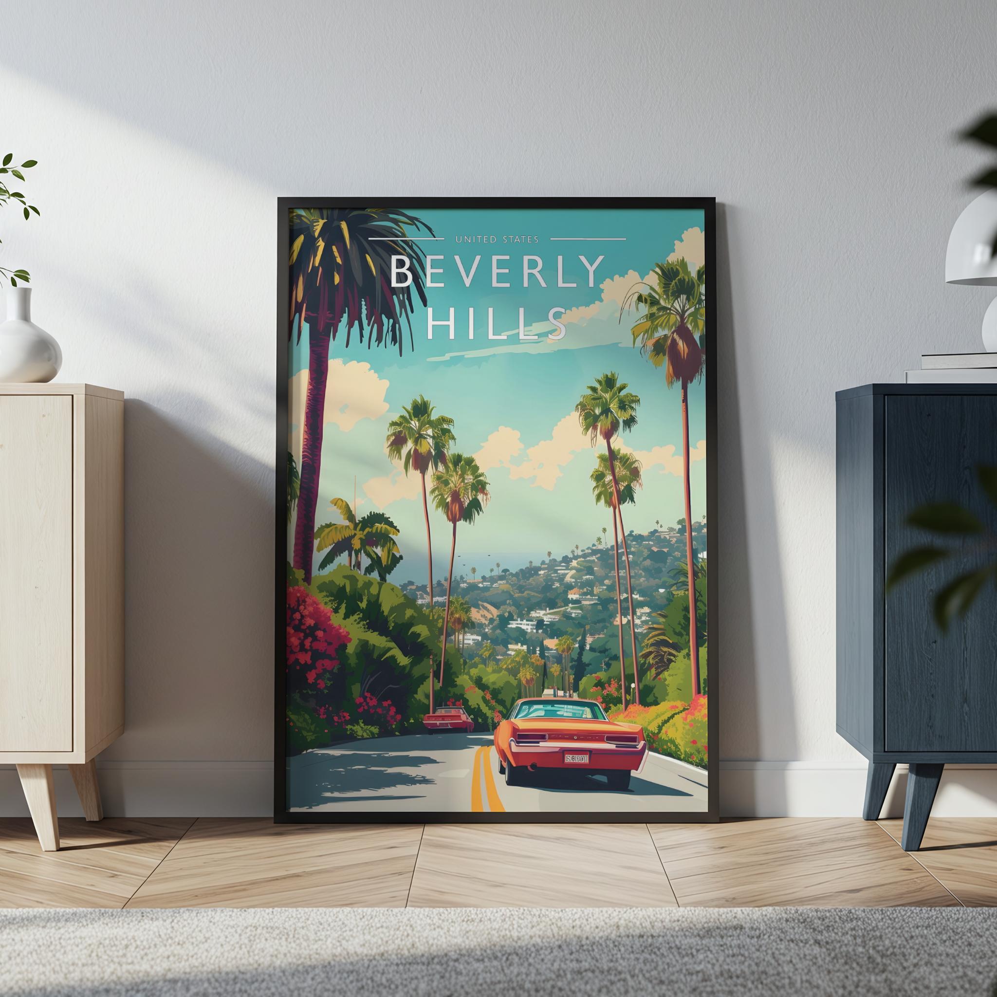 Beverly Hills Travel Poster in a black frame