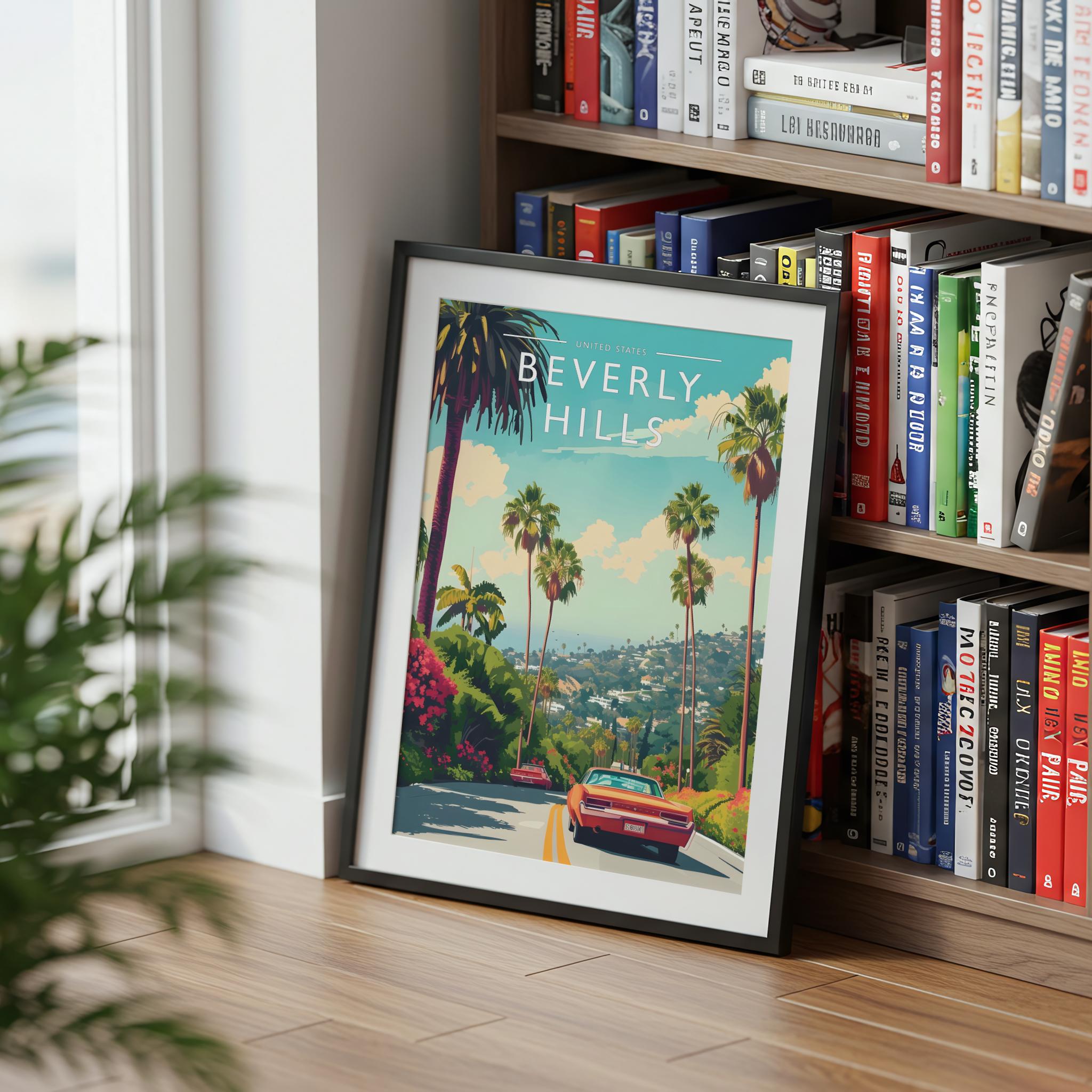 Beverly Hills Travel Poster mounted in a black frame