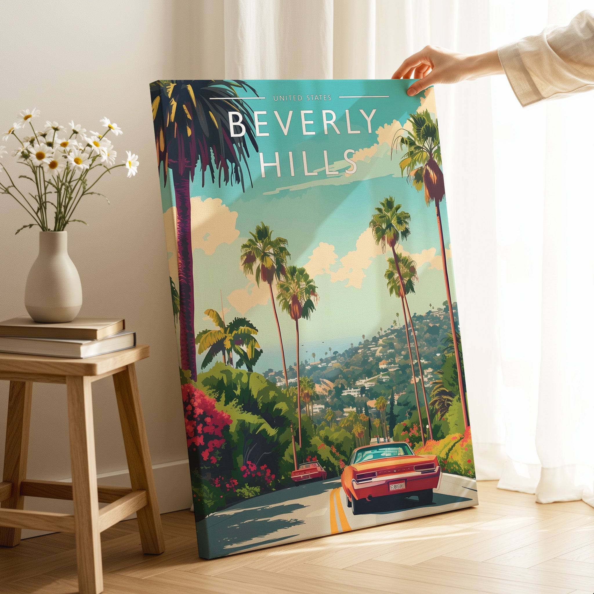 Beverly Hills Travel Poster as a gallery-wrapped canvas