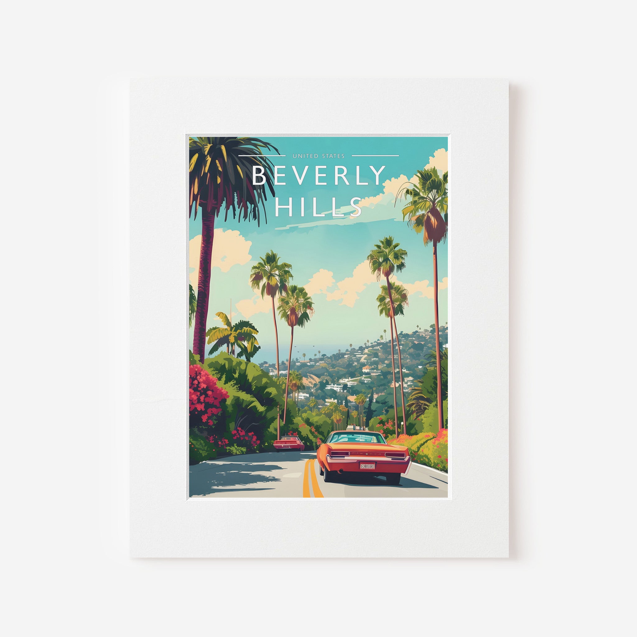Beverly Hills Travel Poster in a white mount