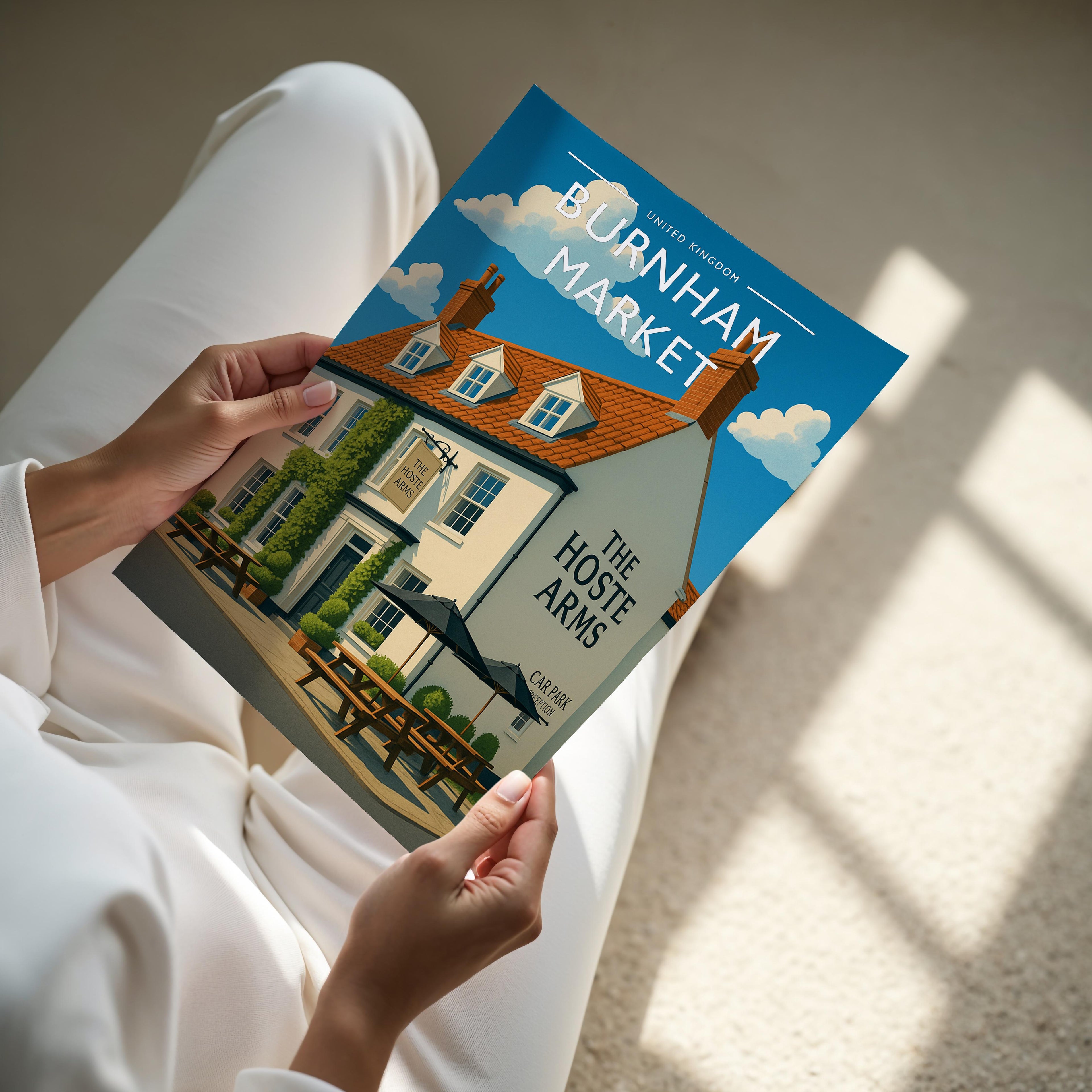 Burnham Market #2 Travel Poster - A4 print held in hand