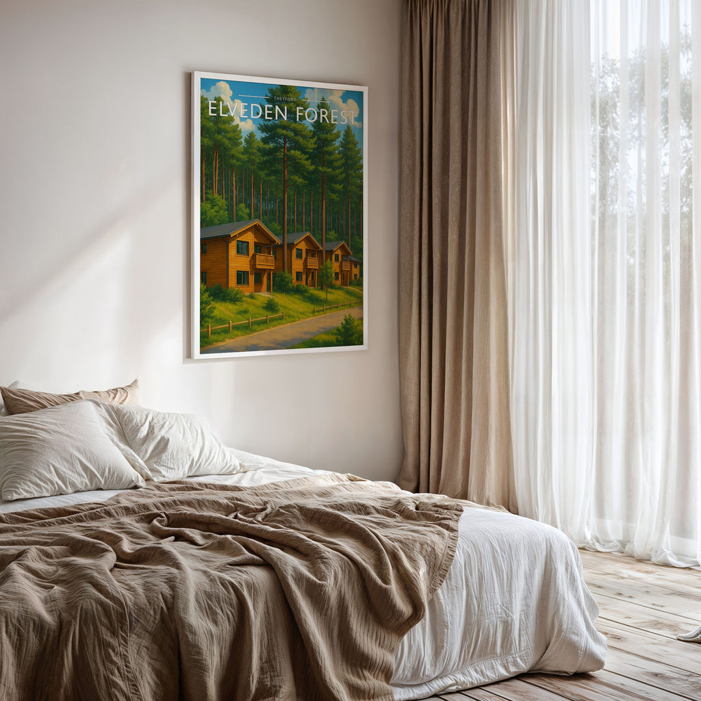 Thetford #2 Travel Poster framed on a bedroom wall