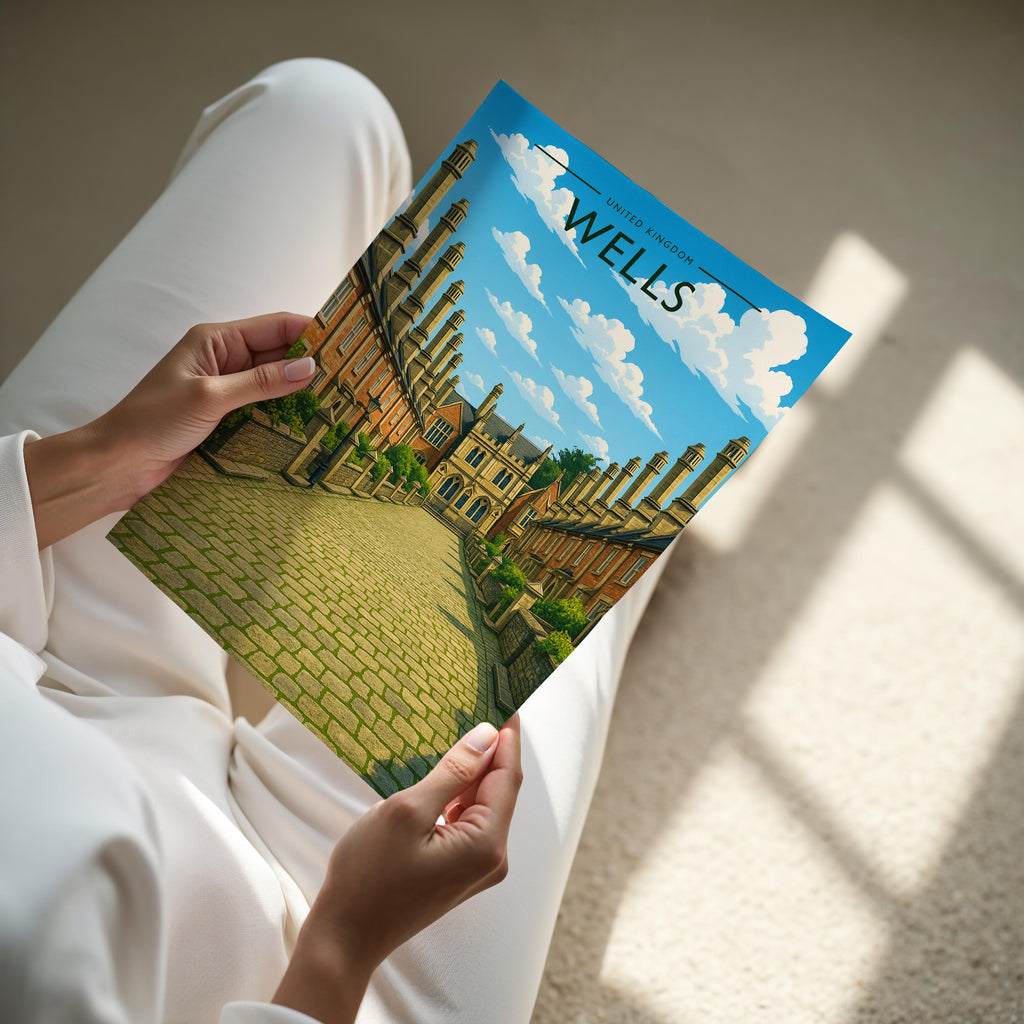 Wells Travel Poster - A4 print held in hand