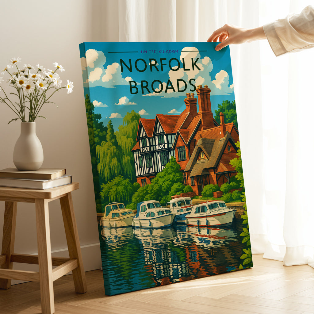 Norfolk Broads Travel Poster as a gallery-wrapped canvas