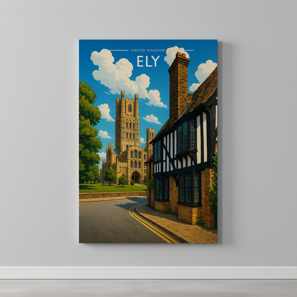 Ely Travel Poster as a gallery-wrapped canvas on a plain wall