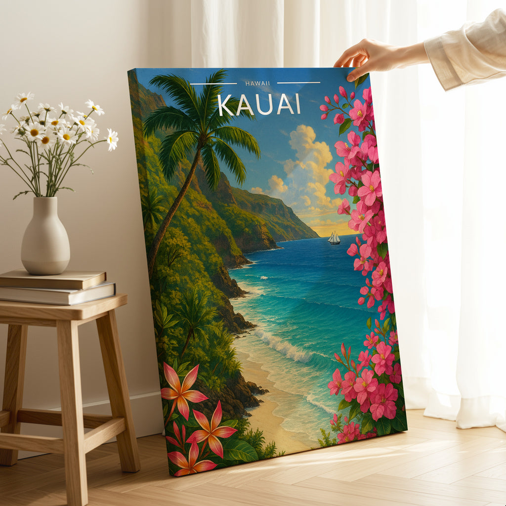Kauai Travel Poster as a gallery-wrapped canvas