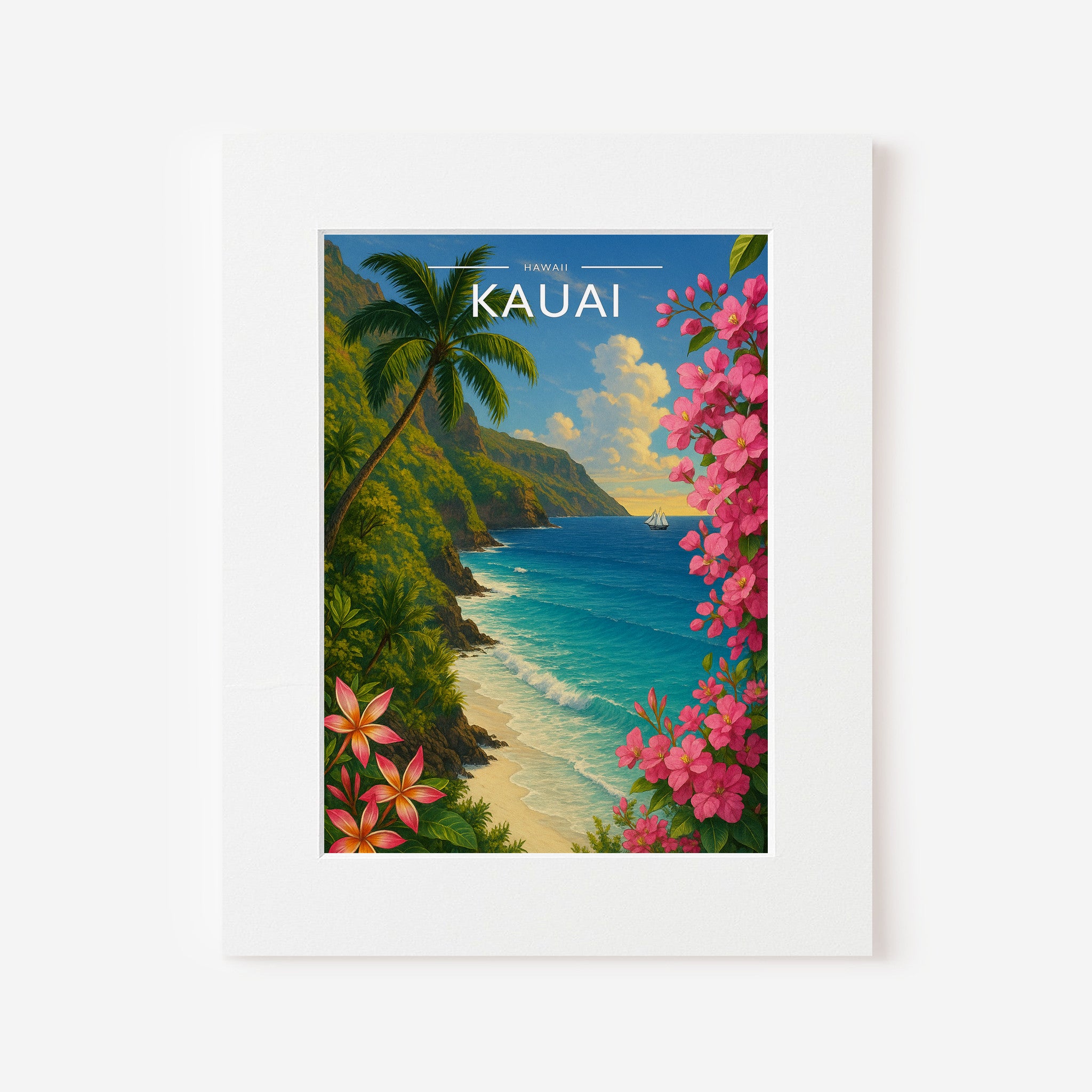 Kauai Travel Poster in a white mount