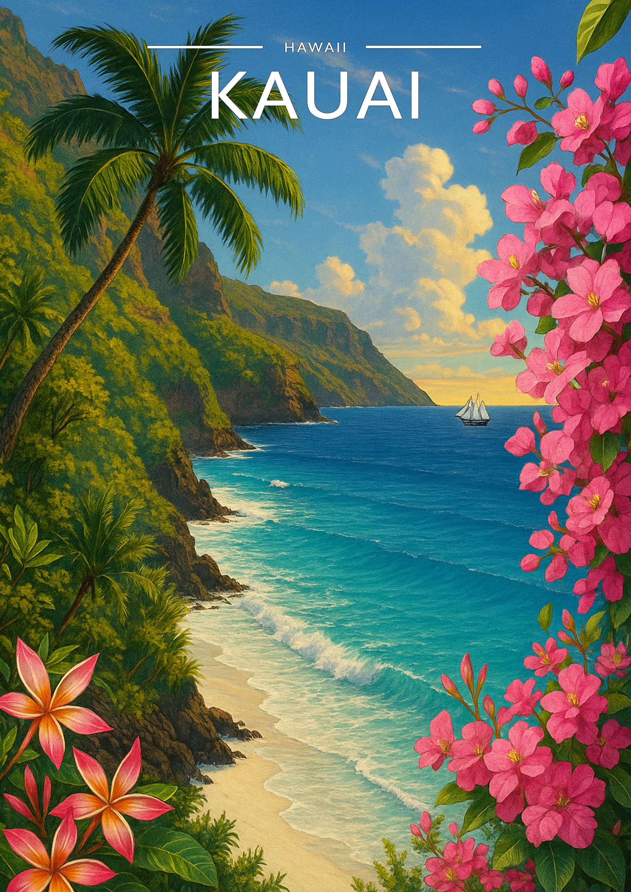 Kauai Travel Poster - A4 travel poster print